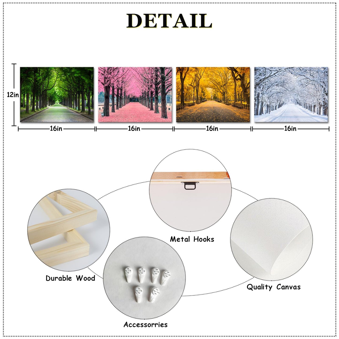 iLOOKLiKE 4 Panels Colorful Trees Canvas Wall Art Four Season Picture Prints Spring Summer Fall Winter Nature Scenery Mural Painting for Living Room Bedroom Ready to Hang 12x16inchx4pcs