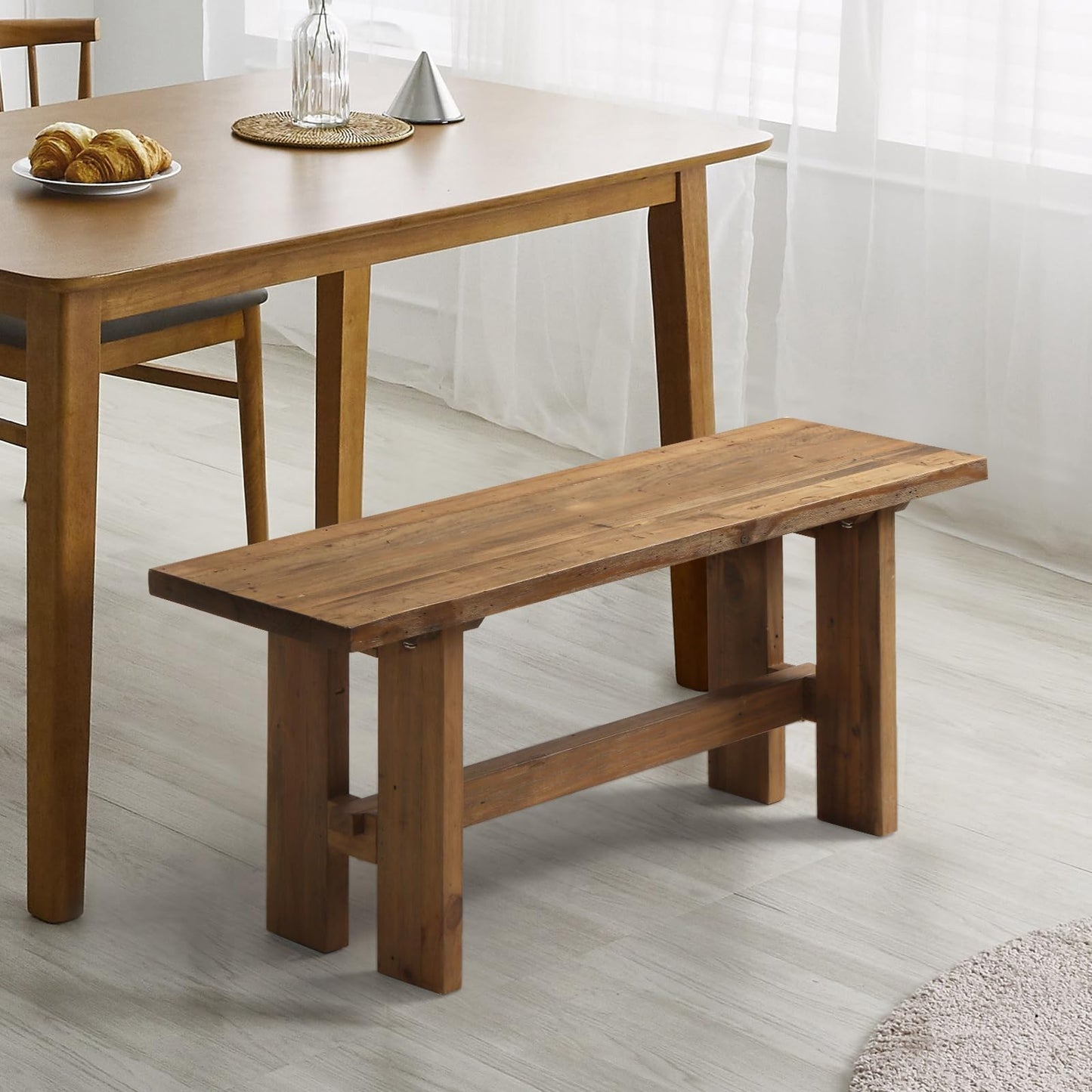 HOKYHOKY Reclaimed Solid Wood Bench, 43.3" Farmhouse Entryway Bench for Hallway, Kitchen, Dining, Bedroom, Narrow Indoor Bench with Rustic Charm