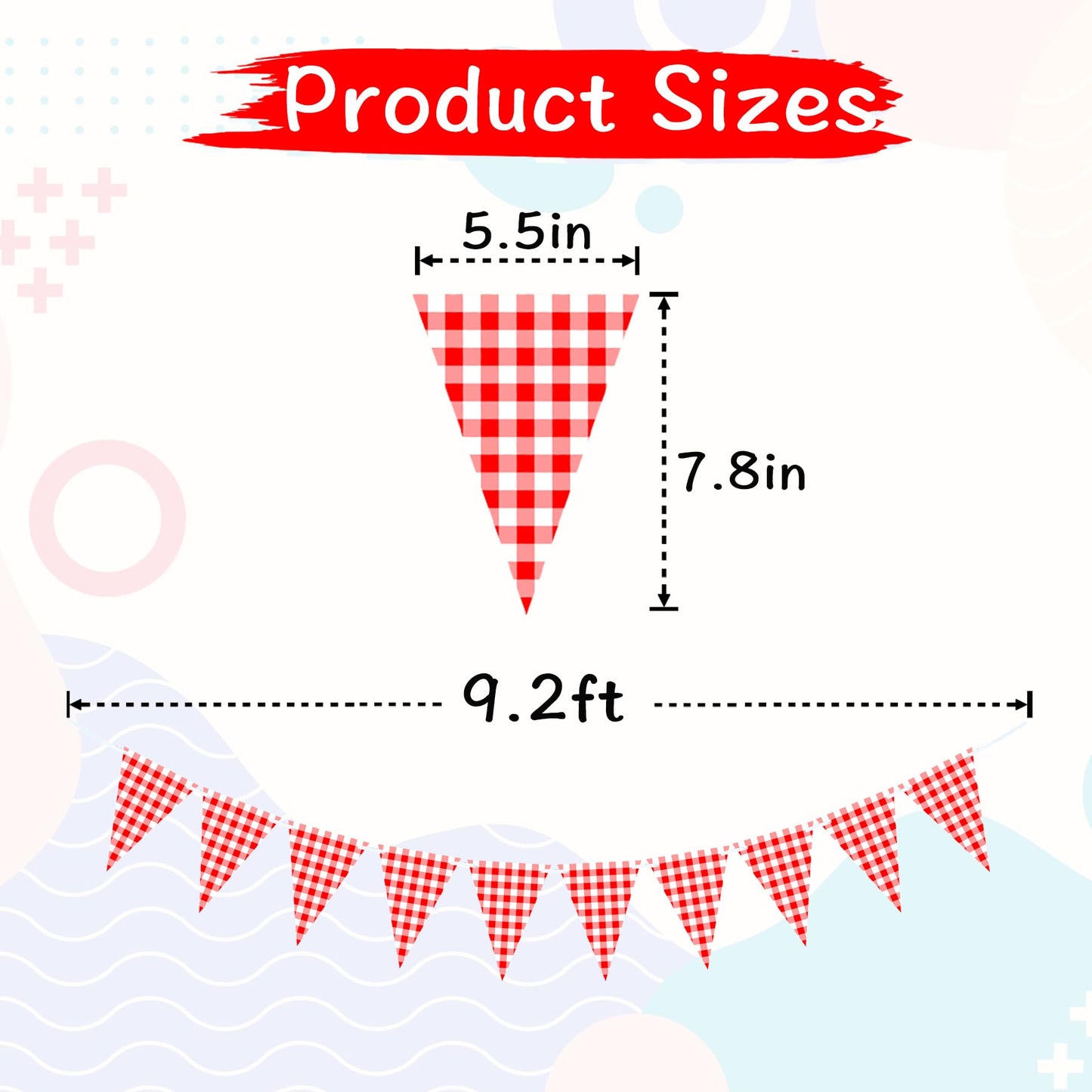 VILIFEVER 2 Pieces Red and White Checkered Banner, Double Sided Red Gingham Pennant Banner for BBQ Picnic Theme Baby Shower Birthday Party Decorations Supplies