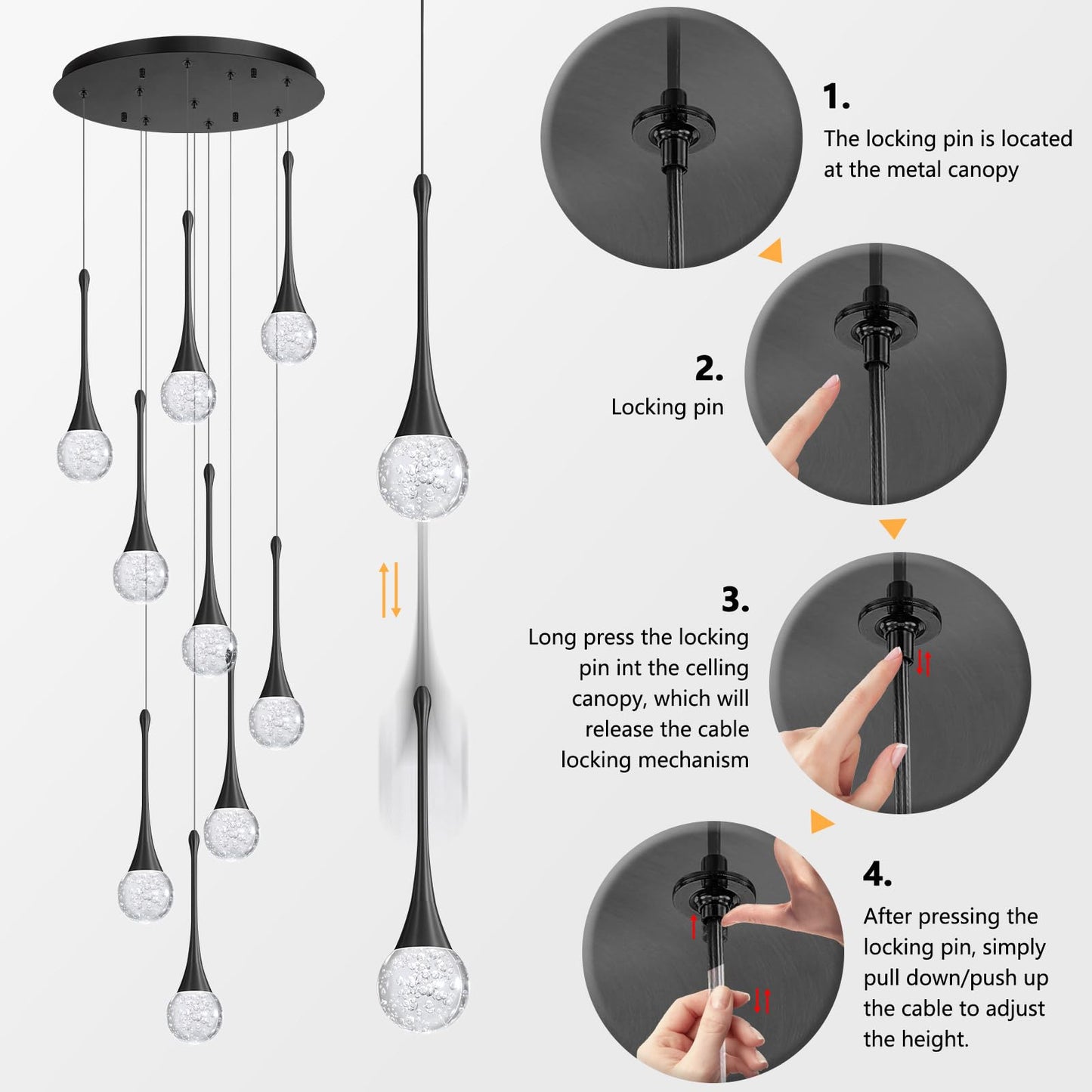 cenozo 9 Light Modern Glam Crystal Chandelier for High Ceiling LED Dimmable Ceiling Pendant Light Staircase Foyer Enterway Living Room Chandelier Lighting Antique Black