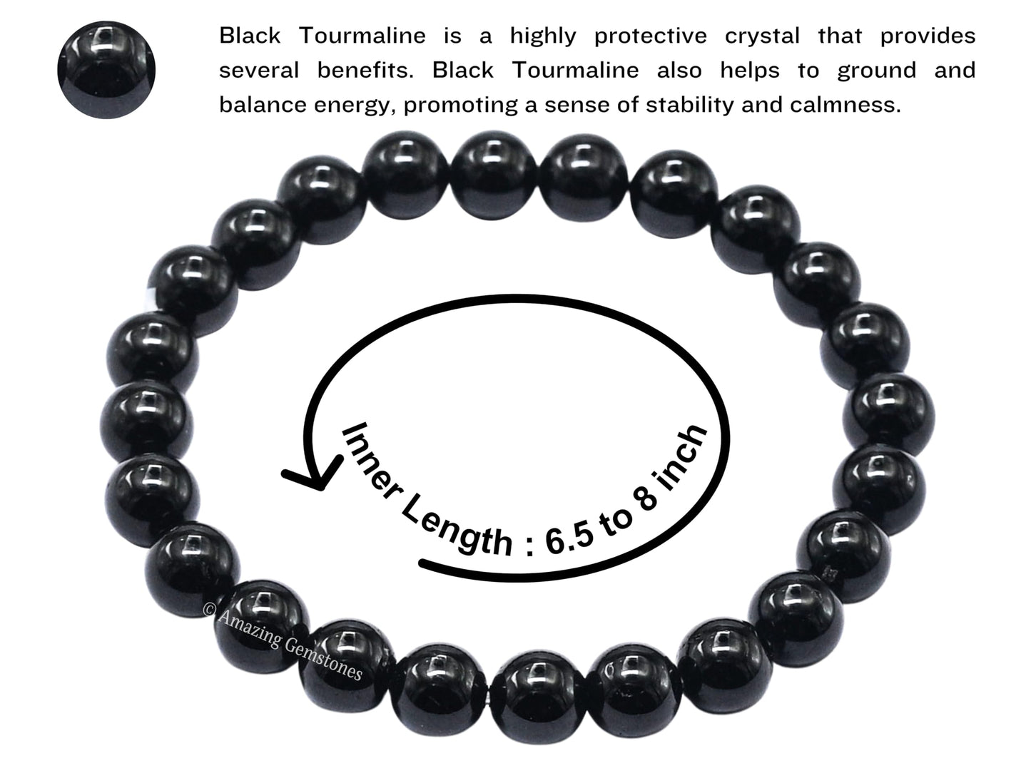 Amazing Gemstone Crystal Bracelet for Women Men's Gifts - Protection Healing Crystal Bracelet - 8mm Gemstone Beaded Stretchable Bracelet Pulseras Para Hombres Mujer Stocking Stuffers Mothers Day Gift (Black Tourmaline)