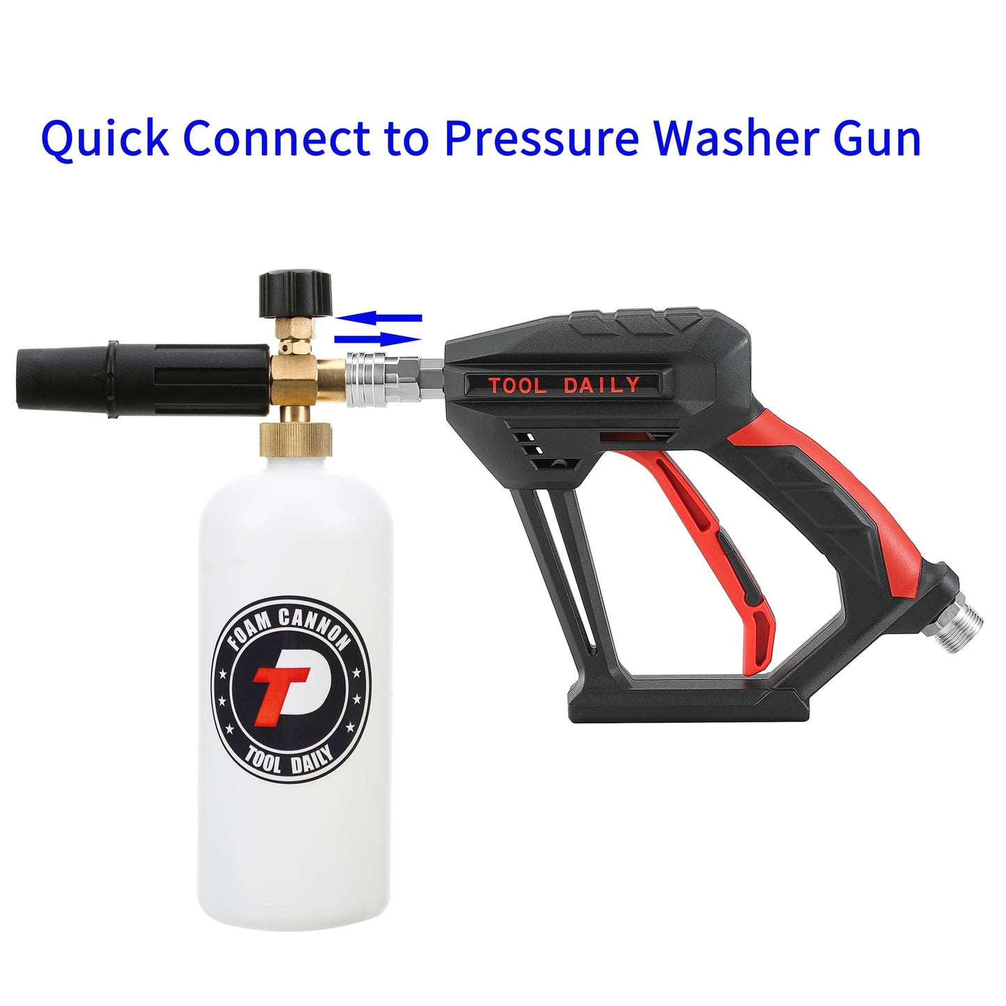 Tool Daily Short Pressure Washer Gun with Foam Cannon, 1/4 Inch Quick Connector, with 5 Pressure Washer Nozzle Tips, 1 Liter