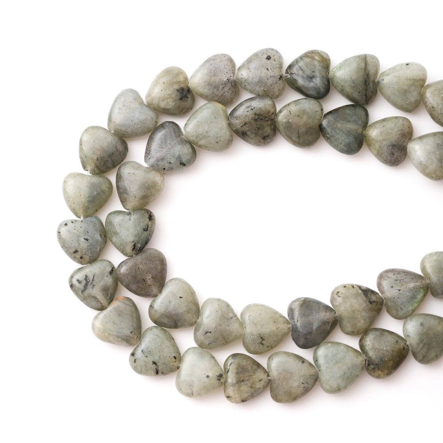 Natural Heart Shaped White Labradorite Stone Beads 10mm Loose Crystal Healing Beads for DIY Necklace Bracelet Making Gemstone Craft Supplies