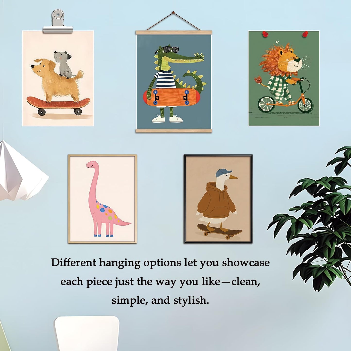 SAMHOU Kids Room Wall Art Set of 9, Funny Cute Cartoon Animal Canvas Prints, Nursery Wall Decor Paintings for Boys Girls Bedroom Baby Room Playroom Classroom Decoration 8x10 Inch Unframed