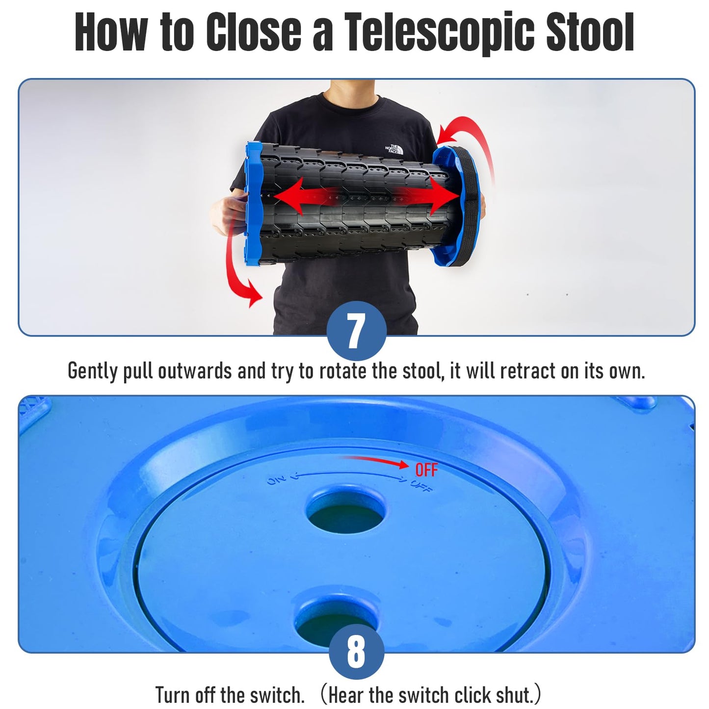 Doseno Upgraded Foldable Stool Thickened Set of 2, Portable Collapsible Stool Retractable Stool, Foldable Portable Collapsible Chair for Fishing, Hiking Tours, BBQ, Parties, Outdoor Activities (Blue)