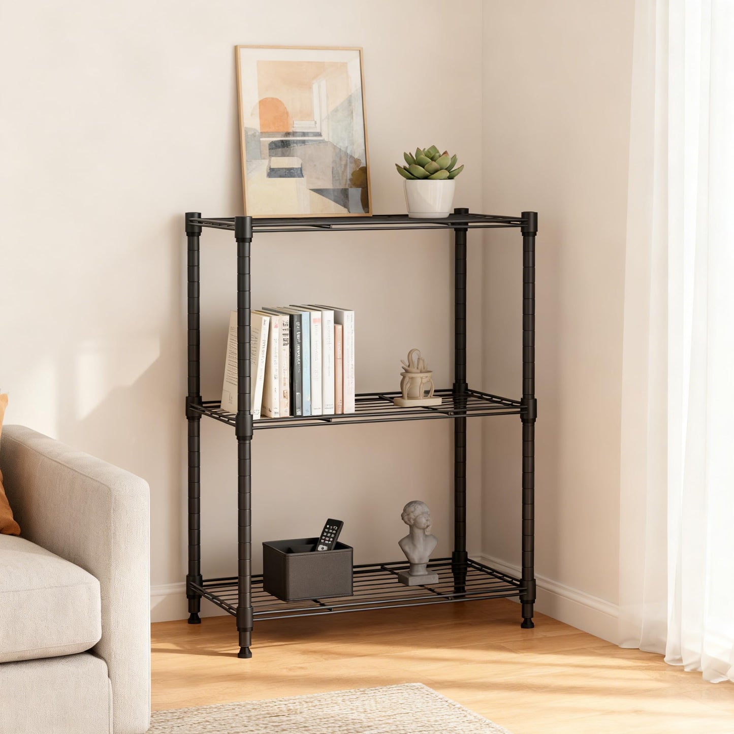 M MZG 450 lbs Steel Storage Shelving 3-Tier Utility Shelving Unit Steel Organizer Wire Rack for Home,Kitchen,Office (11.8" D x 17.7" W x 26.3" H)