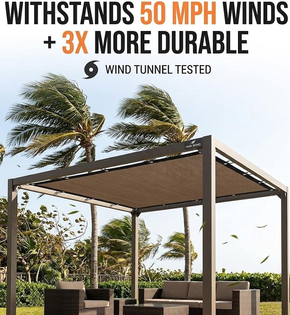 FAIR WIND 90% Sun Shade Cloth with Improved Grommets 6' x 10' Outdoor Sun Screen Fabric Cover for Patio Garden Pergola Canopy - Mocha