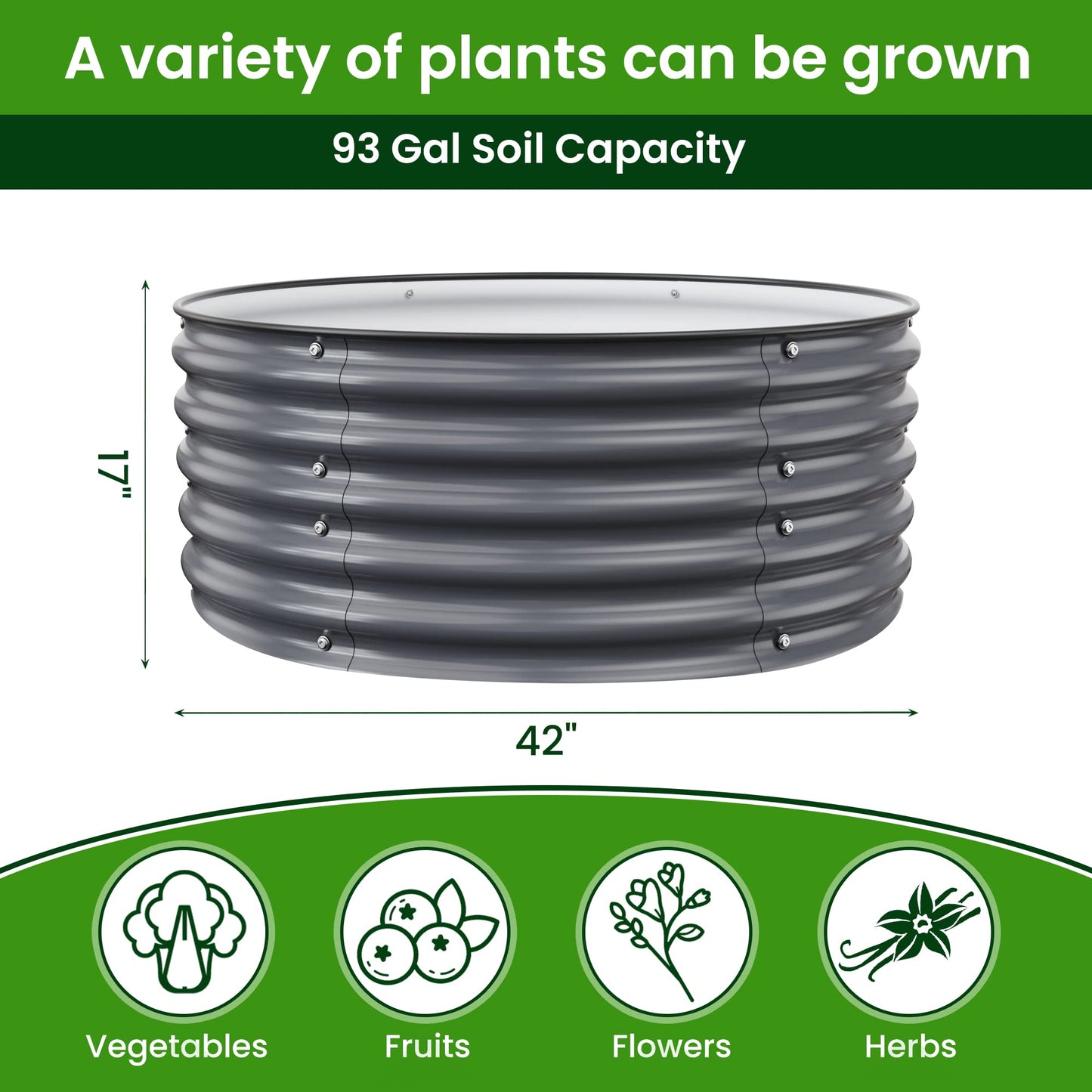 Nossta Round Raised Garden Beds, 42''x42''x17''Outdoor Galvanized Garden Planter Box for Vegetable Fruits Flower Herb (Deep Grey)