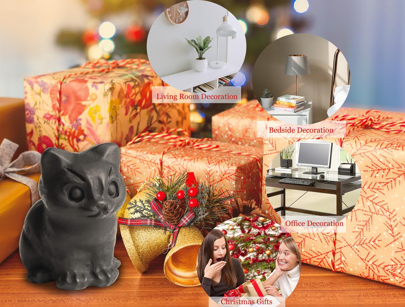 DUQGUHO Matte Black Obsidian Cat Crystal Figurines Gifts for Women & Men - Lucky Cute Cat Statue - Room & Desk Decor - 1PC