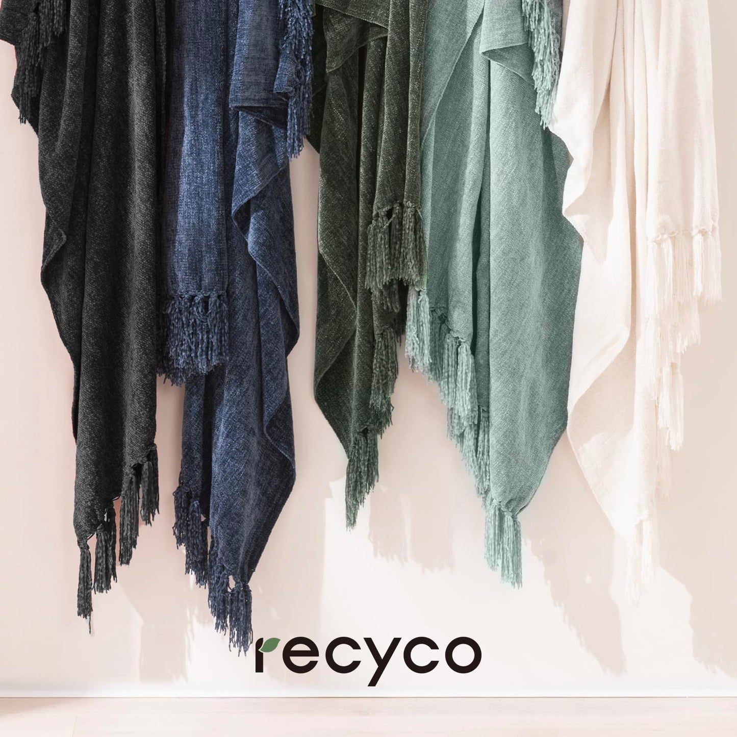 RECYCO Throw Blanket Soft Cozy Chenille Throw Blanket with Fringe Tassel for Couch Sofa Chair Bed Living Room Gift (Blue, 50'' x 60'')