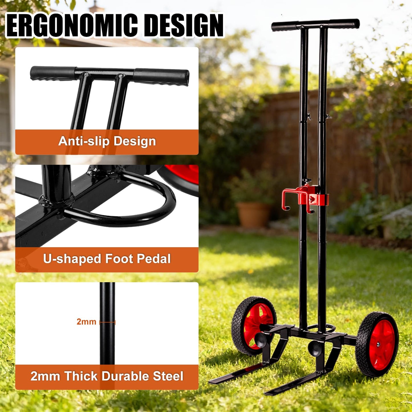 Garden Plant Dolly Cart with Wheels, Heavy Duty Plant Caddy with Adjustable Grabbing Arm, Potted Plant Mover with Suction Cups & Secure Strap, Indoor and Outdoor Gardening Cart Plant Pot Lifter