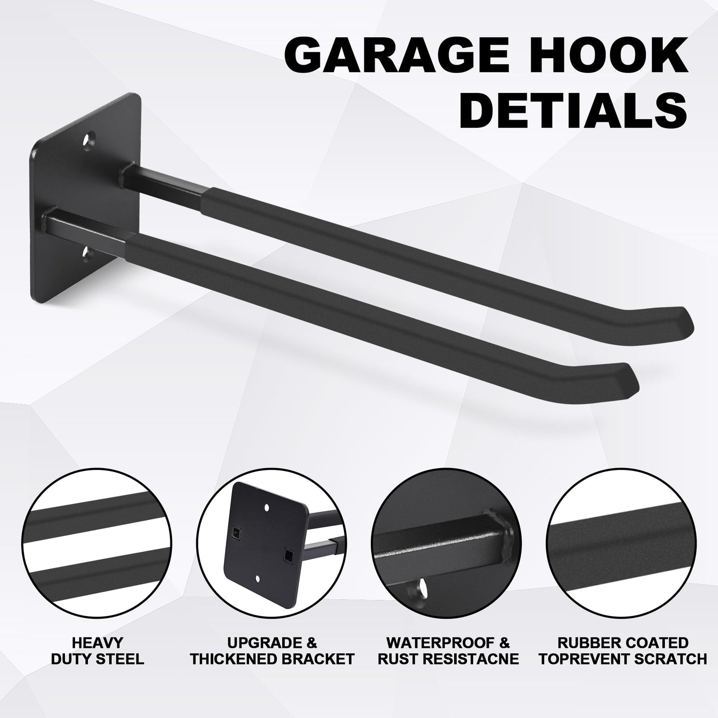 Heevir 14 Inches Extra Large Garage Hooks, 4Pcs Heavy Duty Garage Wall Mount Organizer, Tool Hanger Long Utility Storage Hooks for Hanging Tire, Chair, Ladder, Garden Tools, Strollers and More