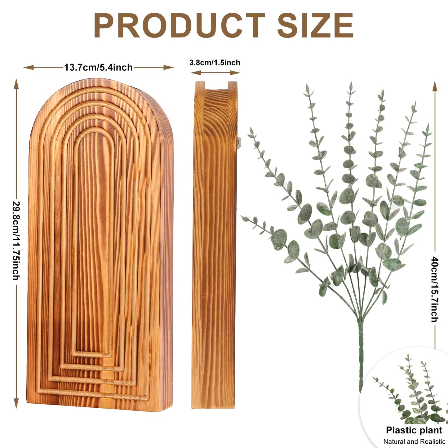 2 Pack Wood Wall Planter Vase Set with Artificial Eucalyptus,Wooden Wall Vase Modern Hanging Planters Boho Wall Mounted Indoor Planter Stand Holder for Living Room,Entryway,Hallway Decor(Light Brown)