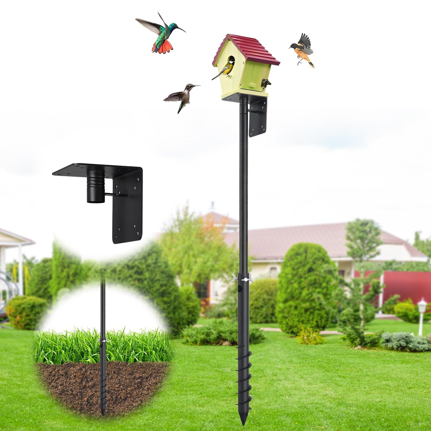 Bird House Poles for Outdoors, Heavy Duty 75 Inch Birdhouse Stand Stake 1 Inch Diameter Metal Bird Mounting Pole for Yard Garden