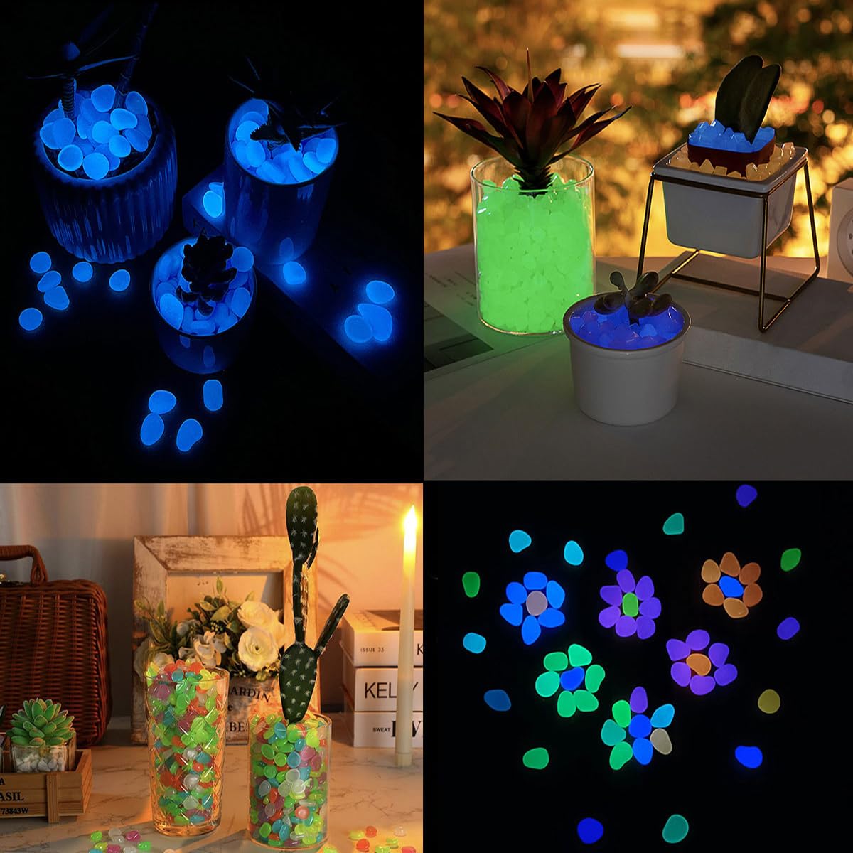OMCleaner Glow in The Dark Stones 1000 Pcs Glow Pebbles Aquarium Rocks for Fish Tank Lawn Yard Garden Walkway Plant Pots (Rainbow)