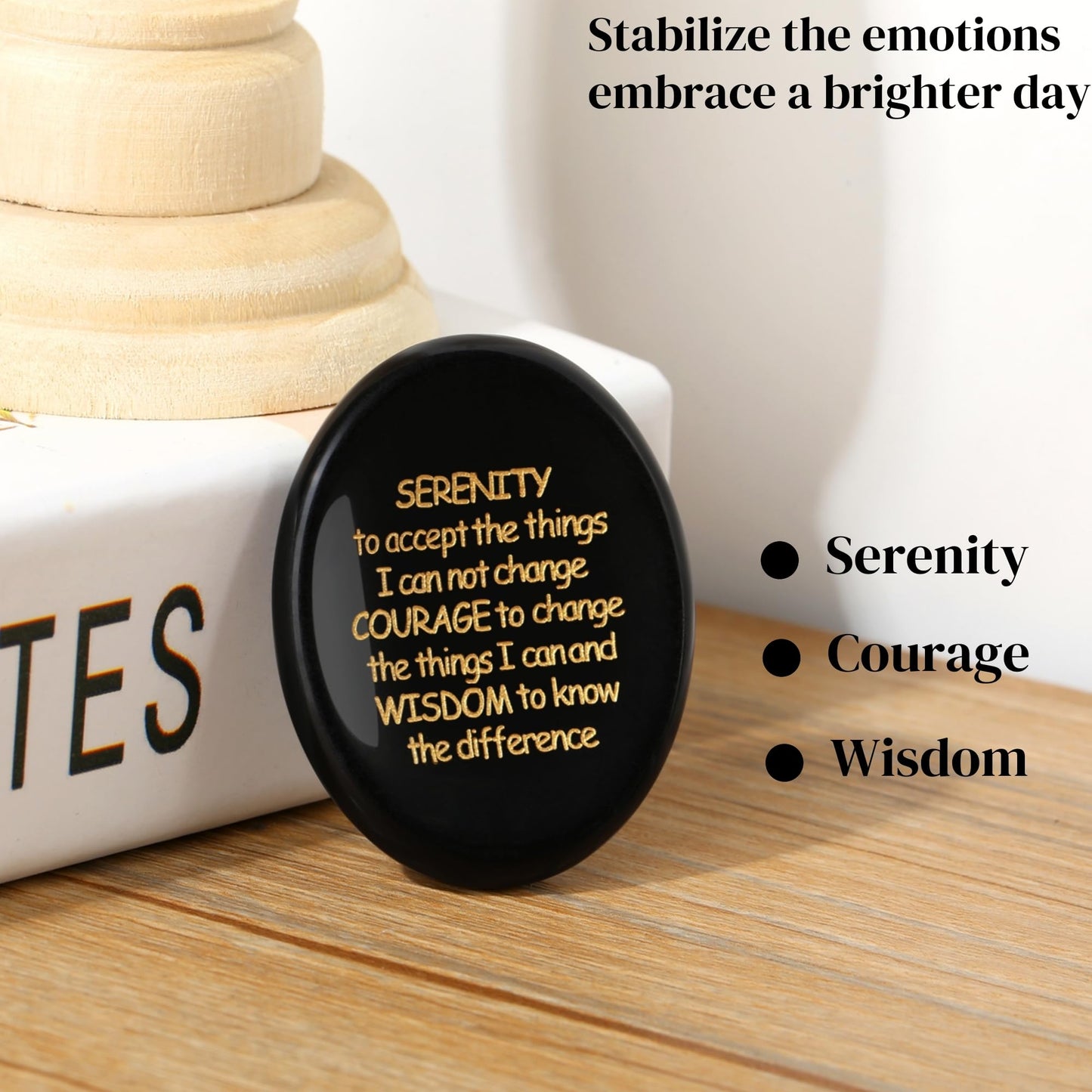 QINJIEJIE Serenity Prayer Gifts Black Obsidian Stones Healing Crystal Worry Stones Engraved Inspirational Stones Anxiety Relief Items Sobriety Encouragement Gifts for Men Friends