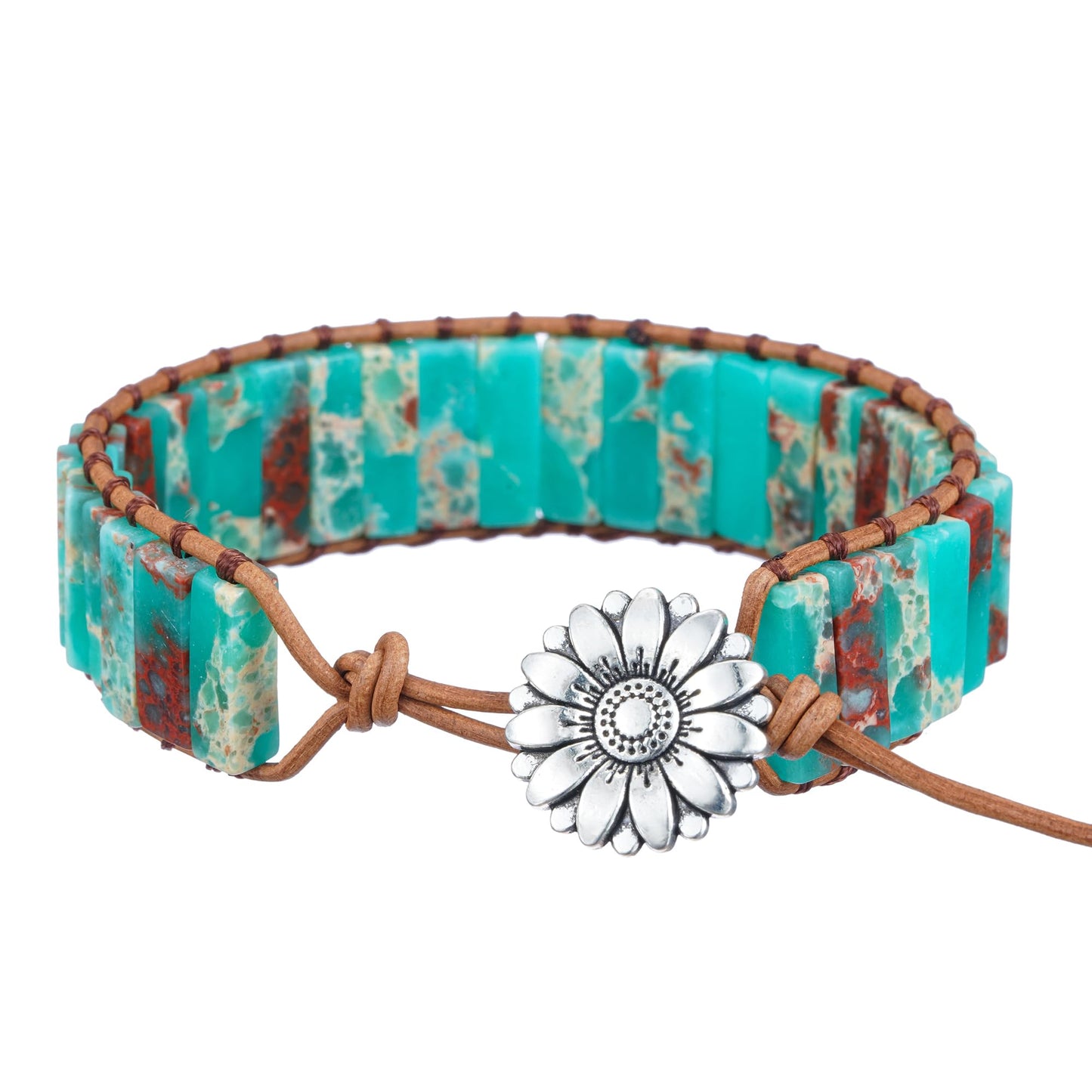 Plumiss Boho Blue Agalmatolite Beaded Wrap Leather Bracelet Jewelry
