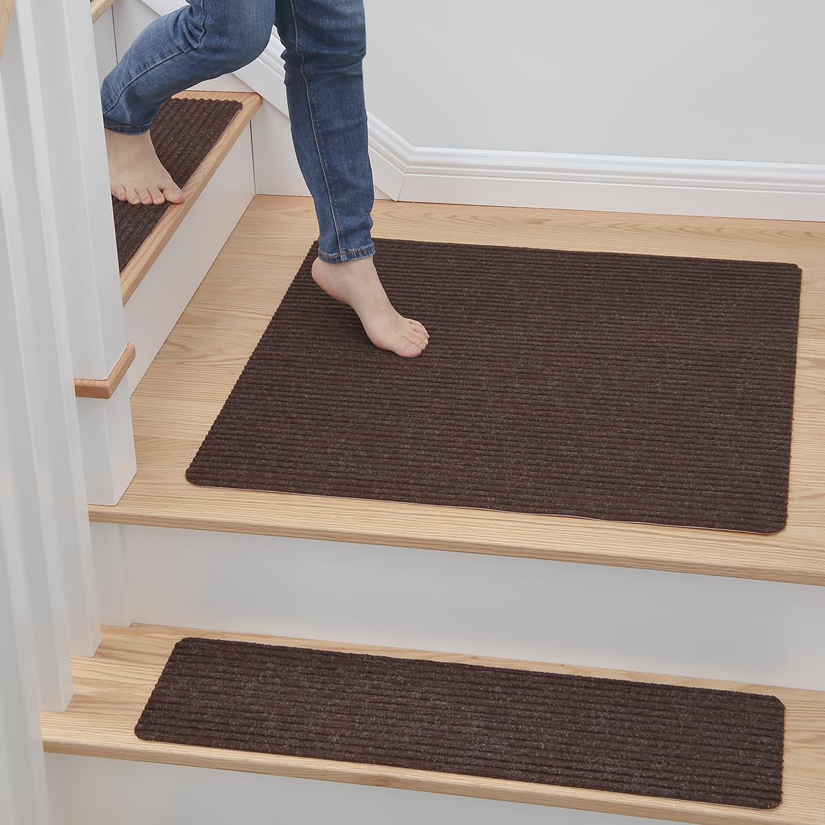 MBIGM Non-Slip Carpet Stair Tread Mat 30" x 30" Landing Rug-Matching Mat Non-Skid Safety Rug Slip Resistant - Brown