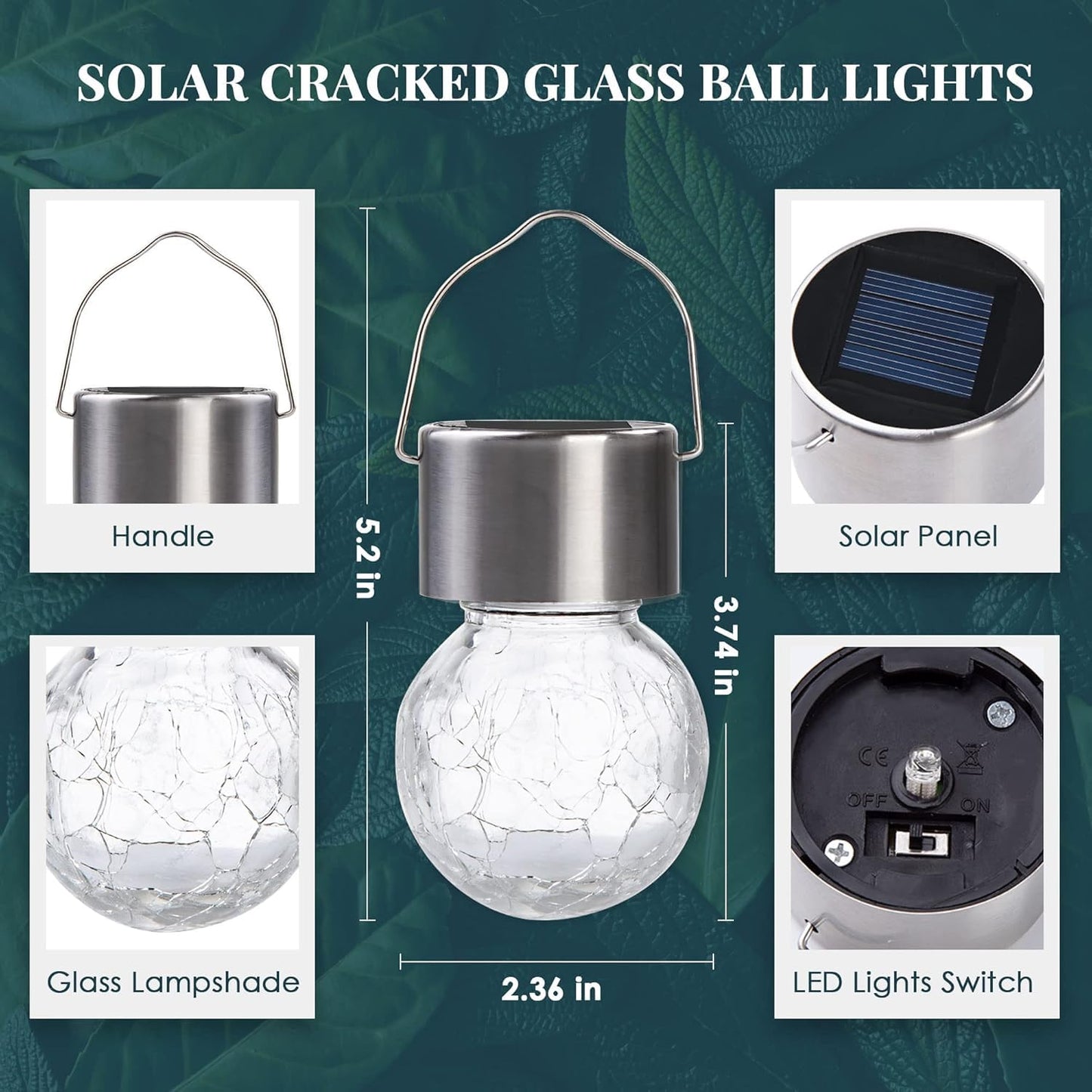 SOLPEX Hanging Solar Lights Outdoor, 8 Pack Decorative Cracked Glass Ball Light, Solar Powered Waterproof Globe Lighting, Hanging Globe Solar Lights for Garden, Yard, Patio, Lawn, Flower Bed