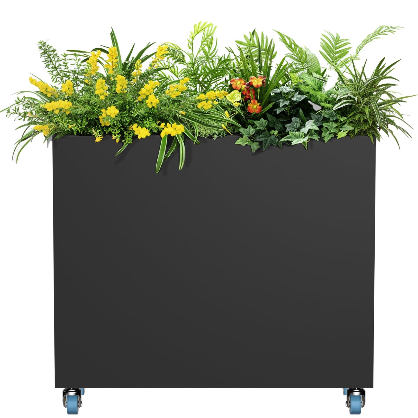 HAYOHRT Metal Flower Planter with Drainage Holes & Removable Shelf Large Rectangular Planter Black for Outdoor Indoor Patio Porch 38 x 13 x 30inch Modern Design for Plants Flowers Vegetables Fruits
