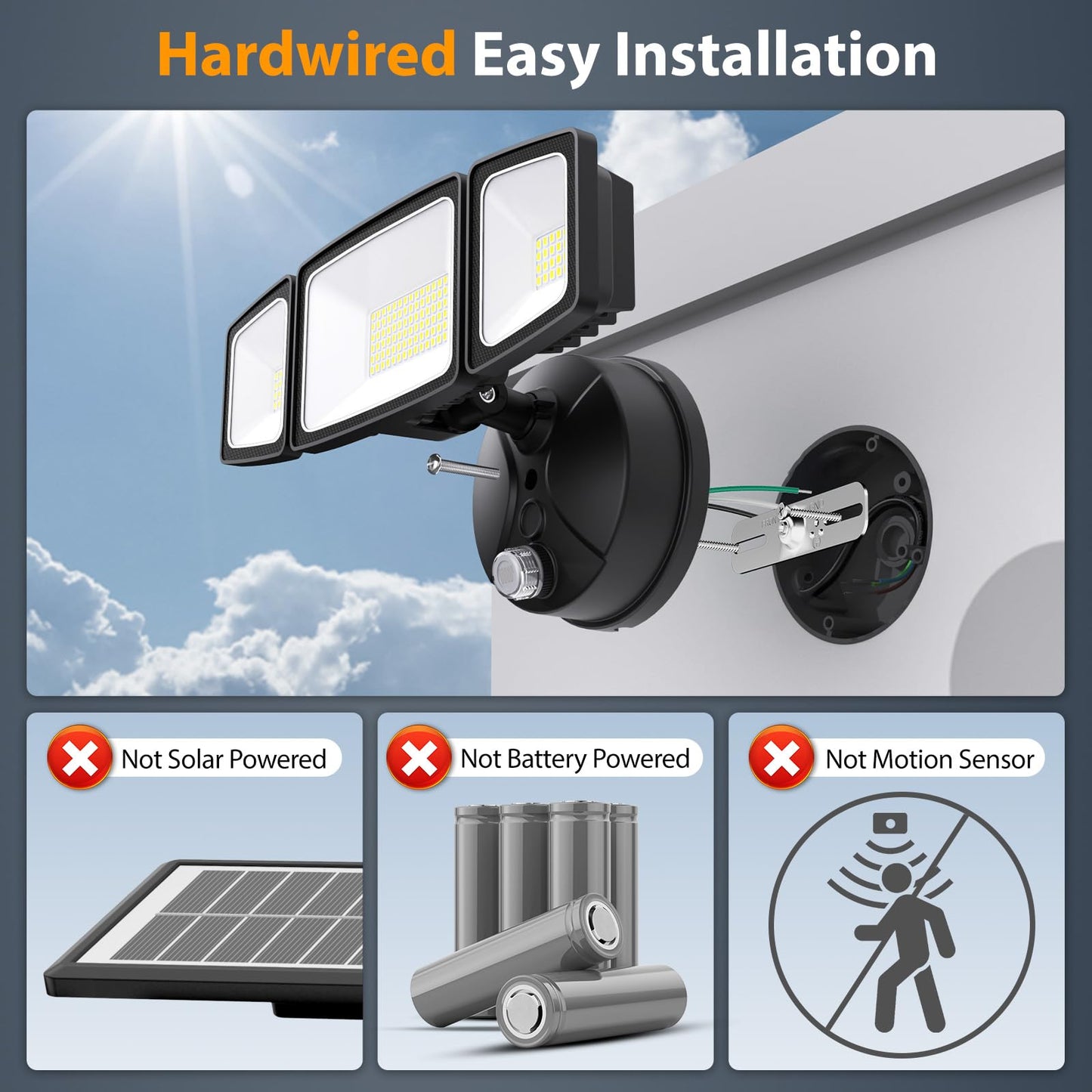 Onforu 70W LED Dusk to Dawn Outdoor Lighting,2 Packs 7000LM Exterior Flood Lights,IP65 Waterproof Outdoor 3 Adjustable Heads Photocell Black Lights Fixture,6500K Daylight White Floodlights(Black)