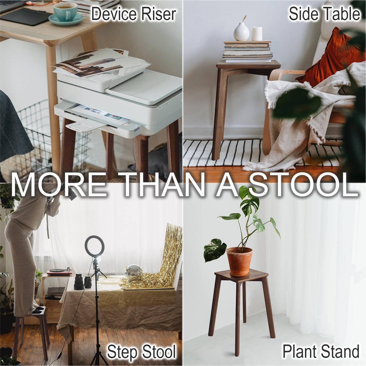 GLIBBUL 18-Inch Walnut Wood Stool, Stackable Backless Wooden Seating Solution with Square Top Anti-Slip Felt Pad for Kitchen, Rooms, Office, Studio, Garden (1)