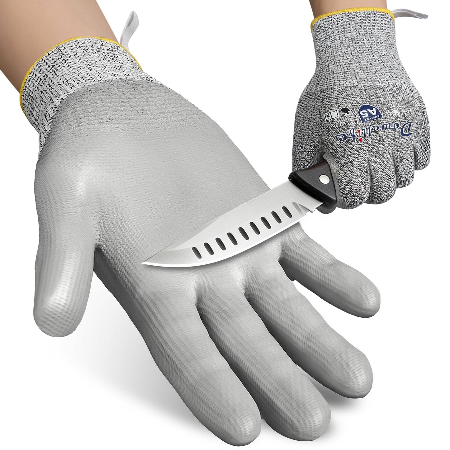 Dowellife Cut Resistant Work Gloves for Men & Women - ANSI A5 & EN388 Level 4, Breathable PU Coated, Grey Non-Marking - for Gardening, Fishing, Automotive, Construction, Wood Carving (X-Large, Grey)
