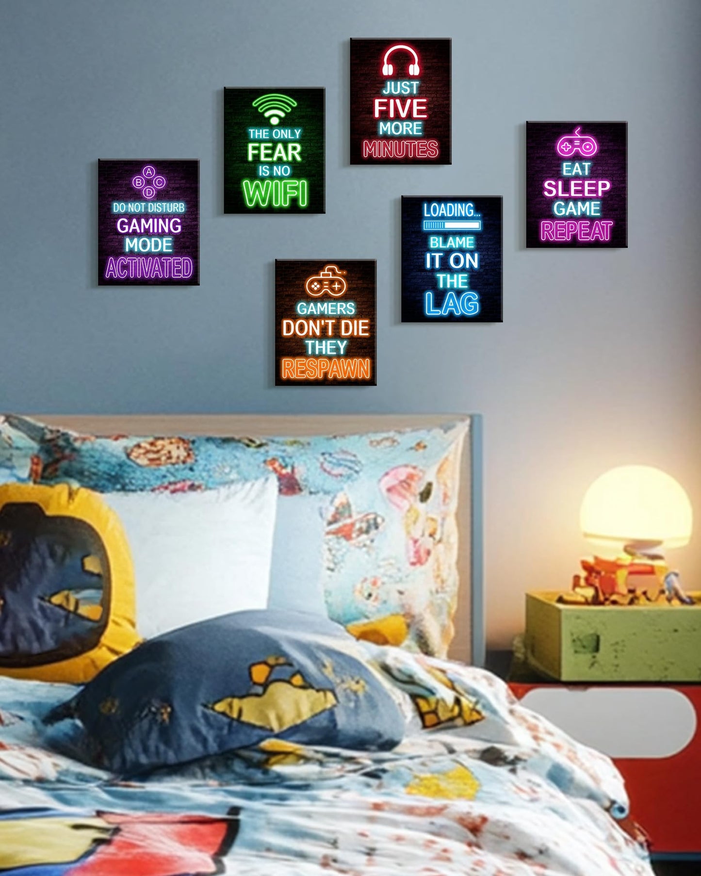 Drsoum Video Gamer Room Decor for Boys Framed Gaming Wall Art Neon Game Wall Posters 8"x10" Teenage Boy Room Decor (Framed)
