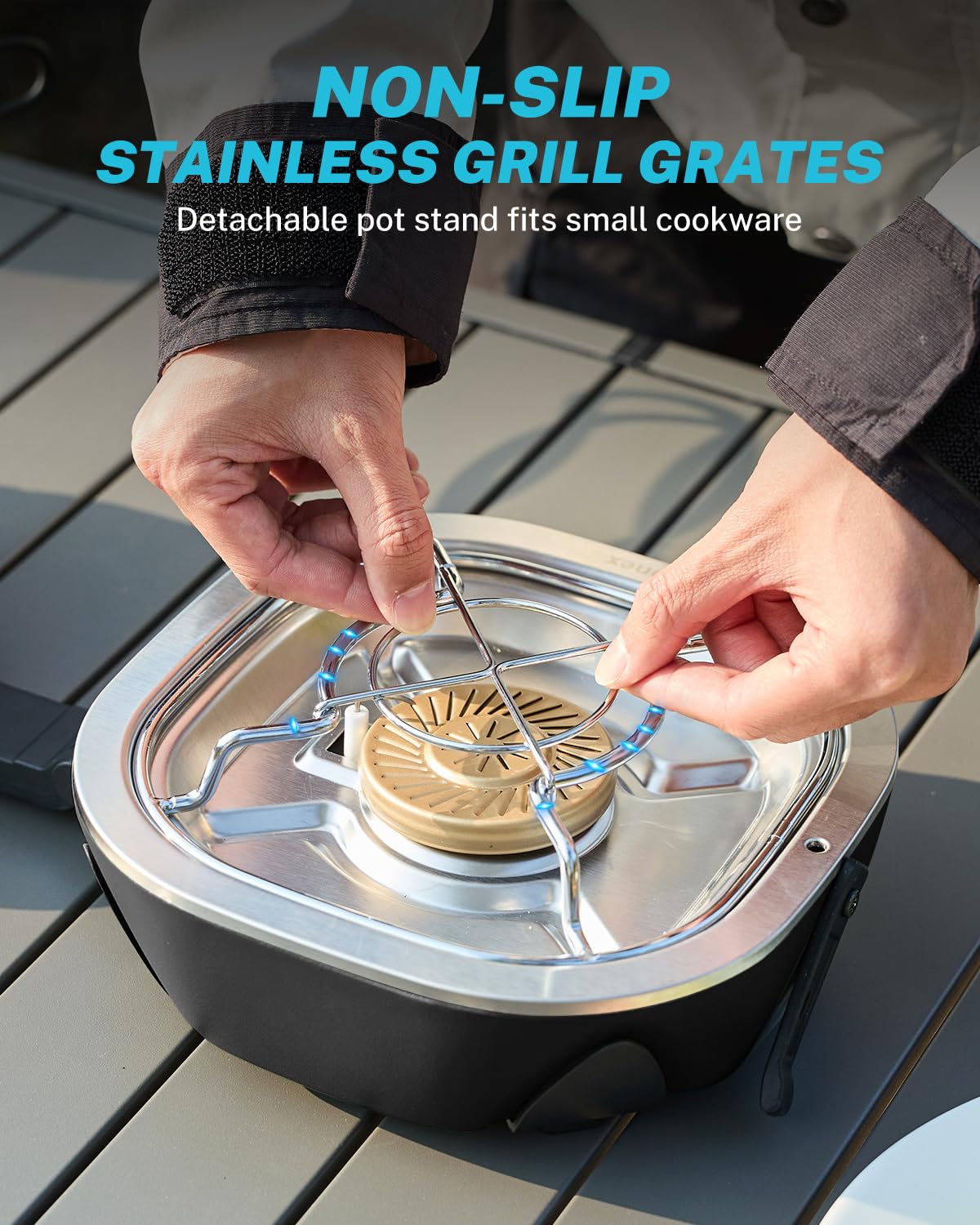 Gonex Propane Camping Stove, Portable Folding Camp Stove 20,000 BTUs AeroFlame 2 Burner with Precision Flame Control & Removable Pot Stands for Camping, Hiking, Patio, BBQ(Black)