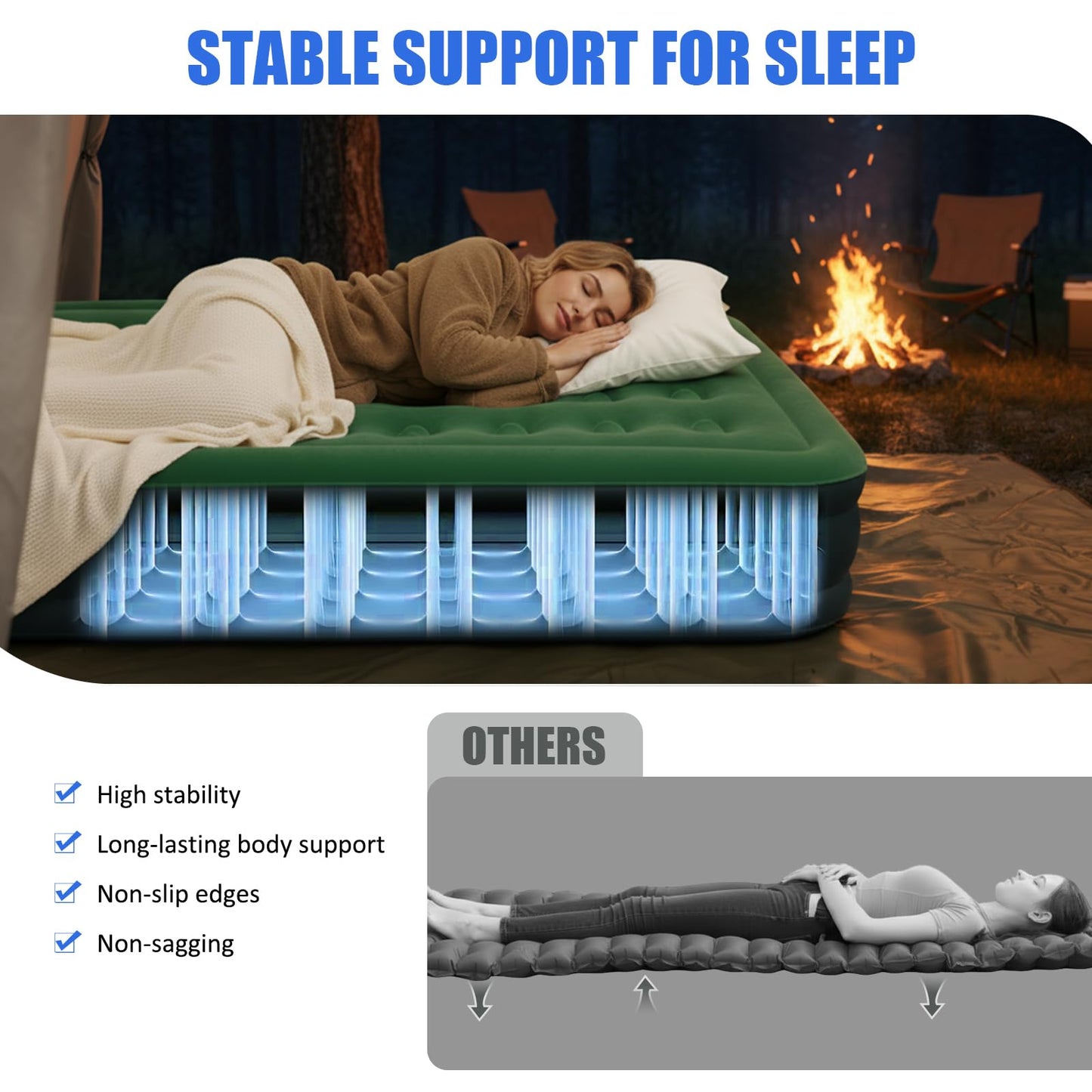 AYAMAYA Queen Camping Air Mattress with Built-in Rechargeable & Detachable Pump, 10" Height Inflatable Blow Up Airbed, Portable Self Inflating Sleeping Pad for Tents, Outdoor, Travel, Home, Guests