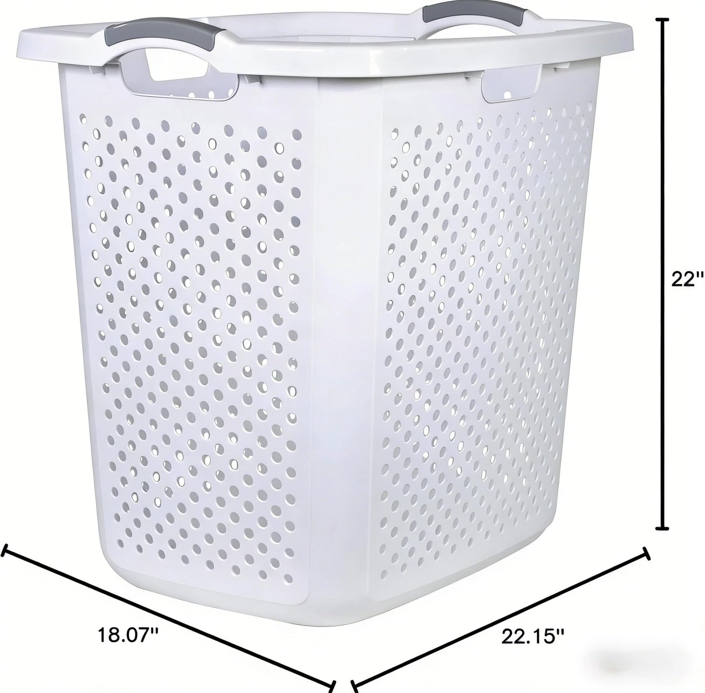 Plastic Laundry Hamper – 2.5 Bushel Large Capacity Basket with Handles, Sturdy White Clothes Hamper for Bedroom, Bathroom & Dorm