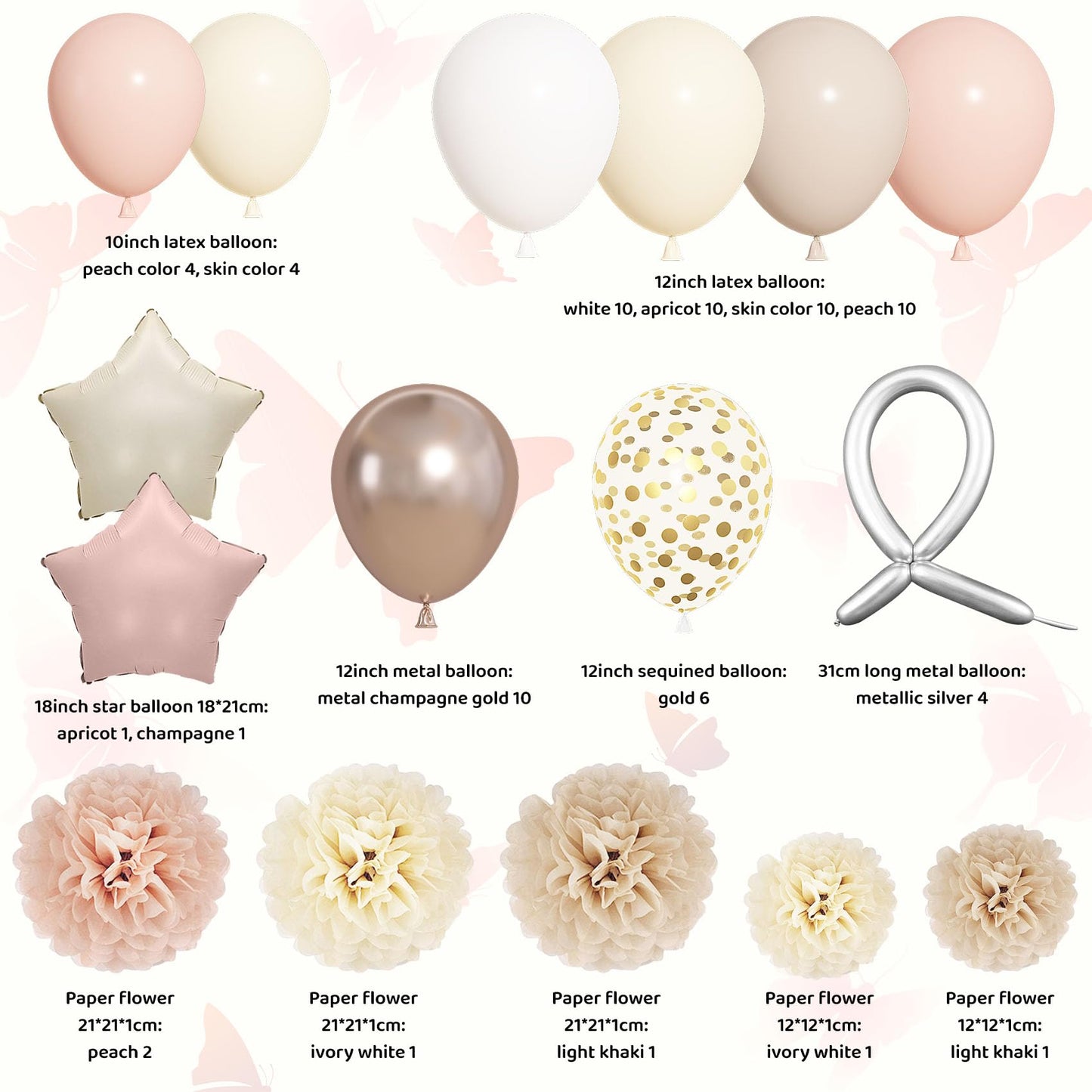 Ouddy Life Birthday Decorations for Women Girls, Neutral Foil Star Balloons Happy Birthday Circle Dots Banner Fringe Curtains Cake Topper Butterfly Paper Pompoms for Baby Shower Party Supplies