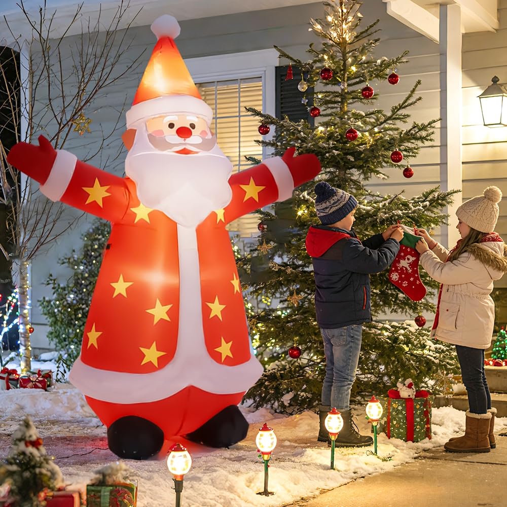 8FT Christmas Inflatables Santa Claus Outdoor Yard Decorations, Christmas Blow up Santa with LED Lights, Winter Outside Decor for Holiday Party Patio Garden Lawn, Xmas New Year Kids Gifts (Santa)
