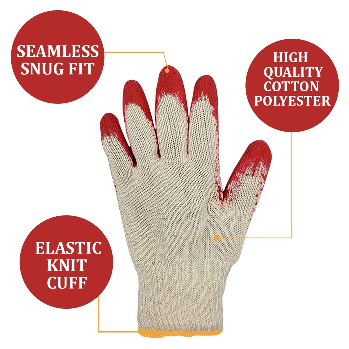 PROGEAR SAFETY 300 Pairs String Knit Red Palm Latex Dipped Work Gloves