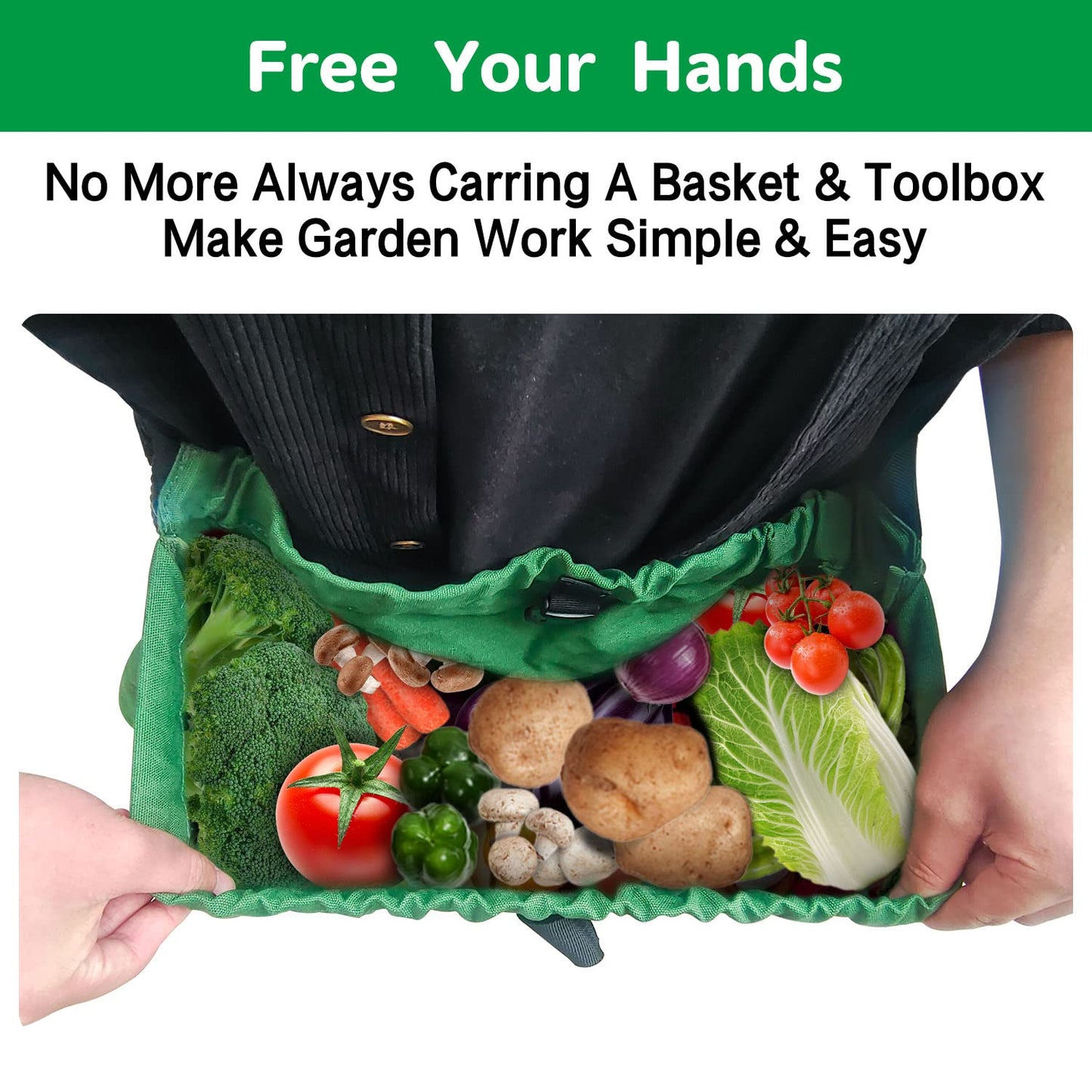 Boczif Gardening Apron with Pockets, Garden Harvest Apron, Perfect for Weeding, Vegetables, Fruits, Berry Picking, Gathering Eggs Herb, Garden Tool Organizer Waist Belt for Gardeners Women Men