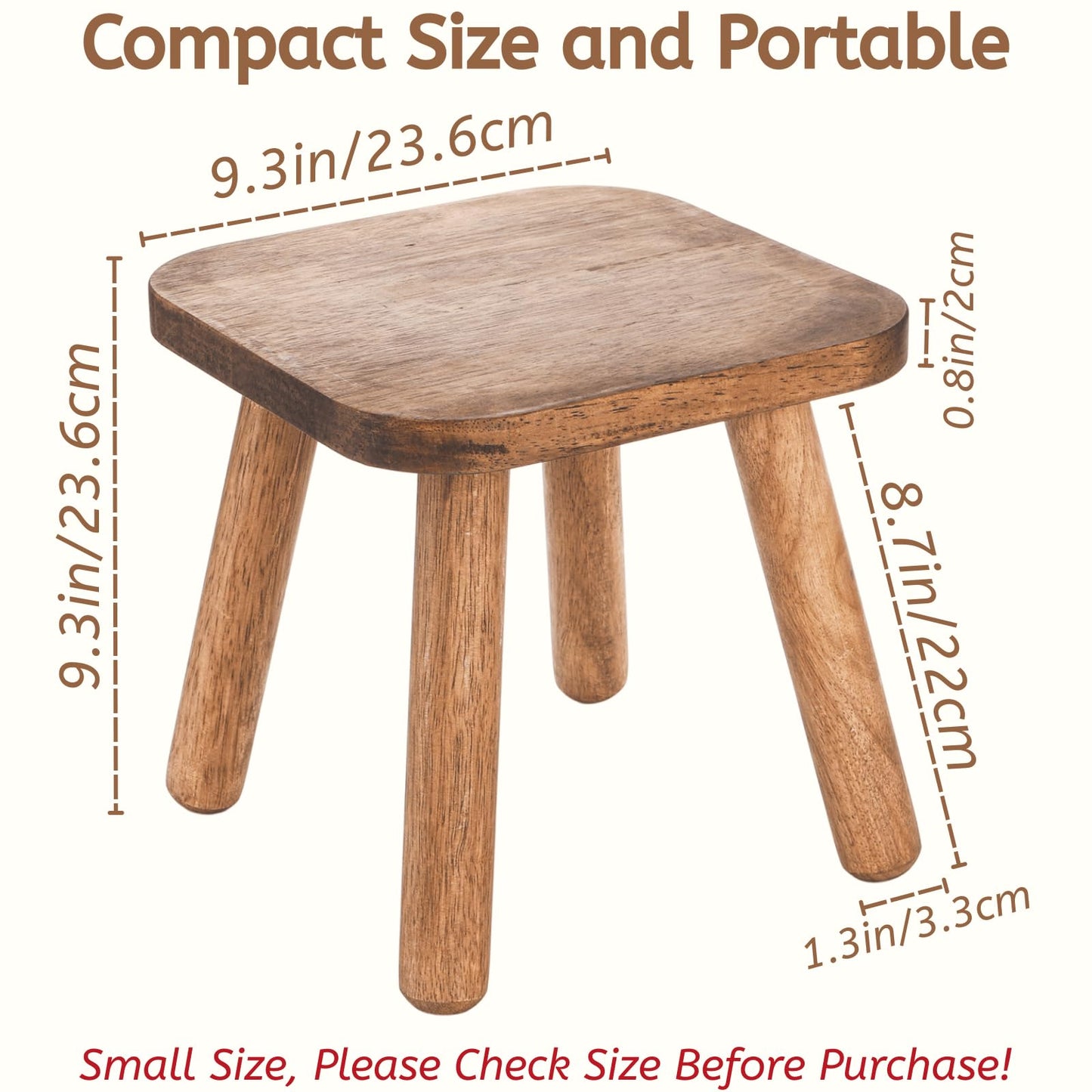 Youeon 9 Inch Small Wooden Step Stool, Non-Slip One Step Stool for Adults, Holds up to 300 Lbs, Portable & Sturdy, Footstool for Bedroom, Bathroom, Kitchen, Easy to Assemble