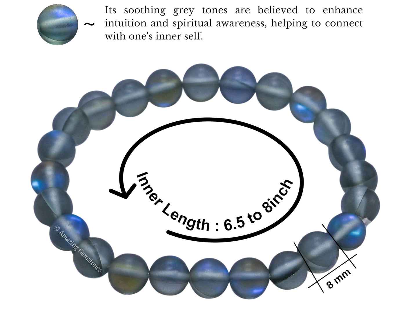 Amazing Gemstone Crystal Bracelet for Women Men's Gifts - Protection Healing Crystal Bracelet - 8mm Gemstone Beaded Stretchable Bracelet Pulseras Para Hombres Mujer Stocking Stuffers Mothers Day Gift (Grey Mermaid)