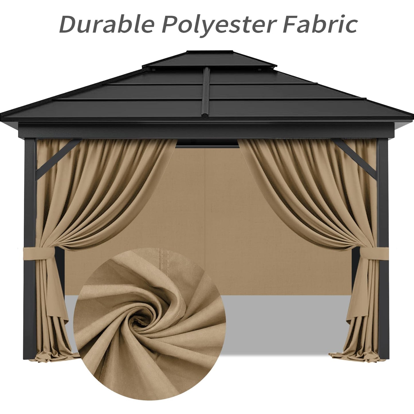 Gazebo Privacy Curtains 11' x 13' with Zipper 4-Panels Side Wall Universal Replacement for Patio, Outdoor Canopy, Garden and Backyard (Curtain Only)