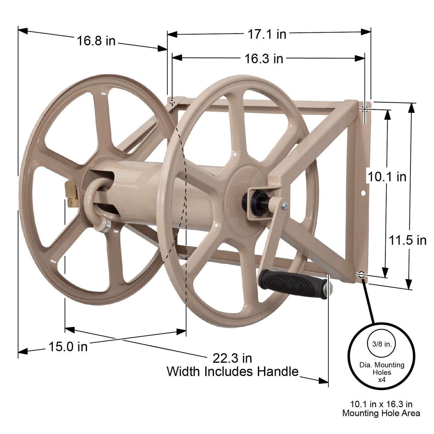 Liberty Garden 709 Steel Wall/Floor Mounted Hose Reel, Holds 200-Feet of 5/8-Inch Hose - Tan, 17.6 x 22 x 15