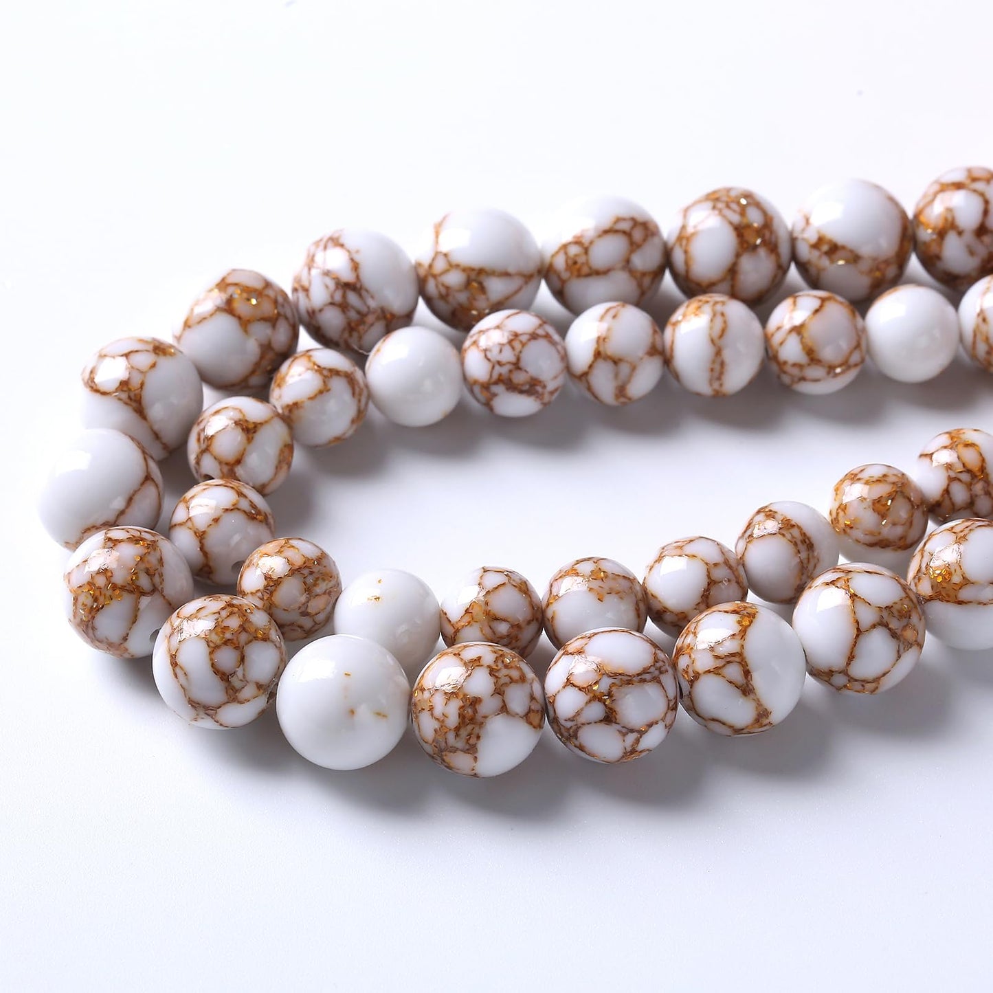 36pcs 10mm White Howlite Spun Gold Stone Beads for Jewelry Making Natural Stone Energy Healing Beads DIY Bracelet Necklace 15" (10mm, White Howlite Spun Gold Stone)