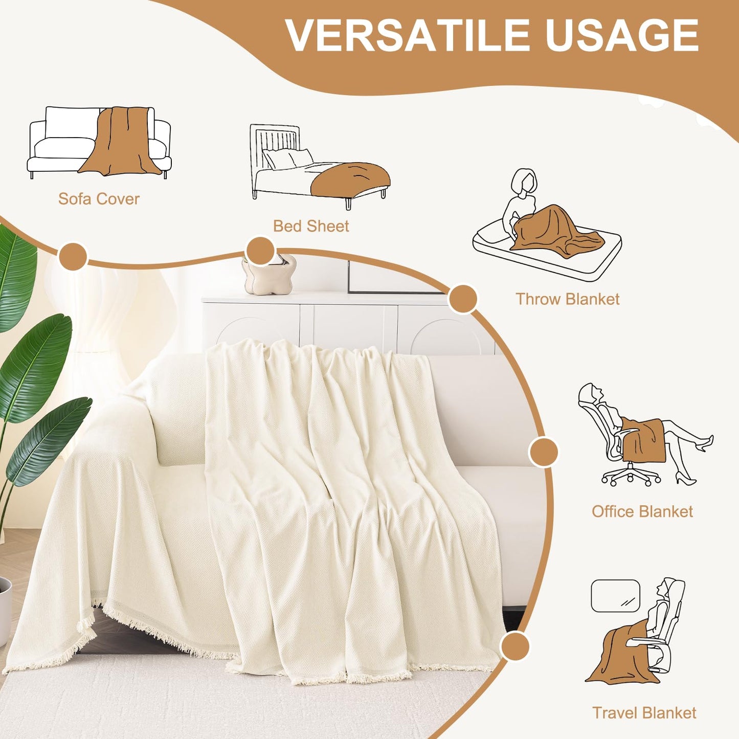 Smiry Couch Cover for Dogs, Washable Chenille Sofa Covers for 3 Cushion Couch, Soft Sofa Slipcover for Pets, Thick Sectional Furniture Protector with Tassels (Beige, 71x118 Inch)