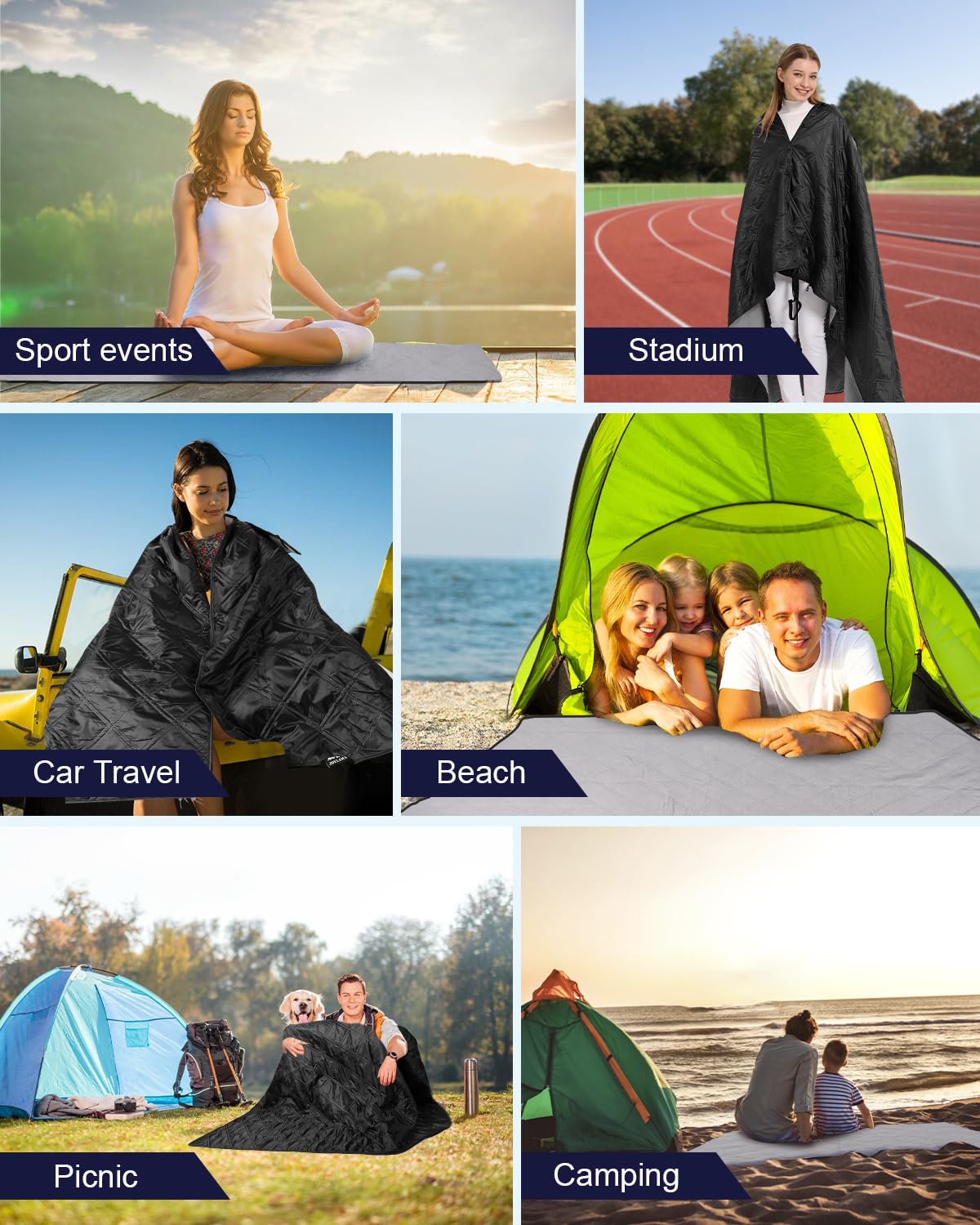JOYLAMA Outdoor Camping Blanket, Fleece Waterproof Stadium Blanket with Portable Bag, Lightweight for Cold Weather, Sports, Pet, Beach, Picnic, Stadium, Travel, Car, 79 * 54inch