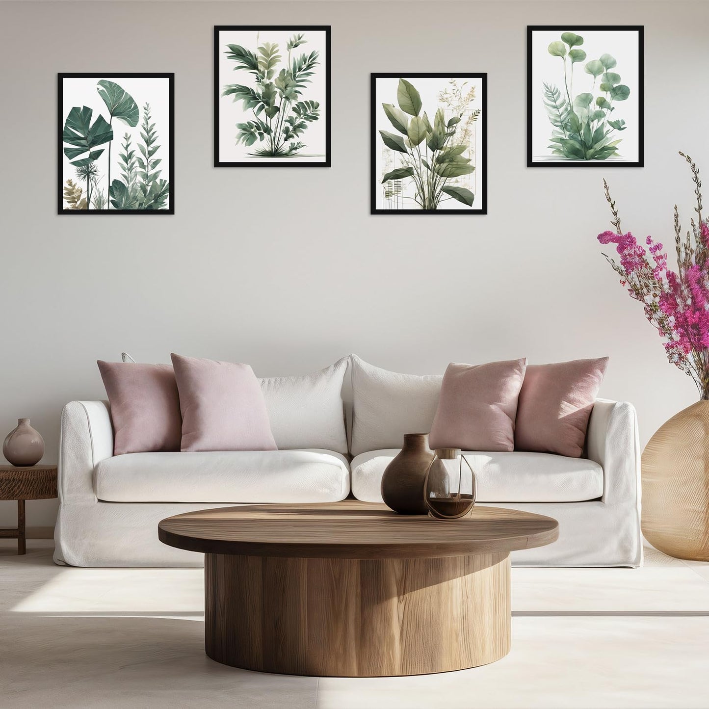 Nilem Design Botanical Wall Art Prints Set of 4 (8"x10") – Unframed Minimalist Leaf Posters in Green Tones – Plant Wall Decor for Bedroom, Living Room, Bathroom, or Office