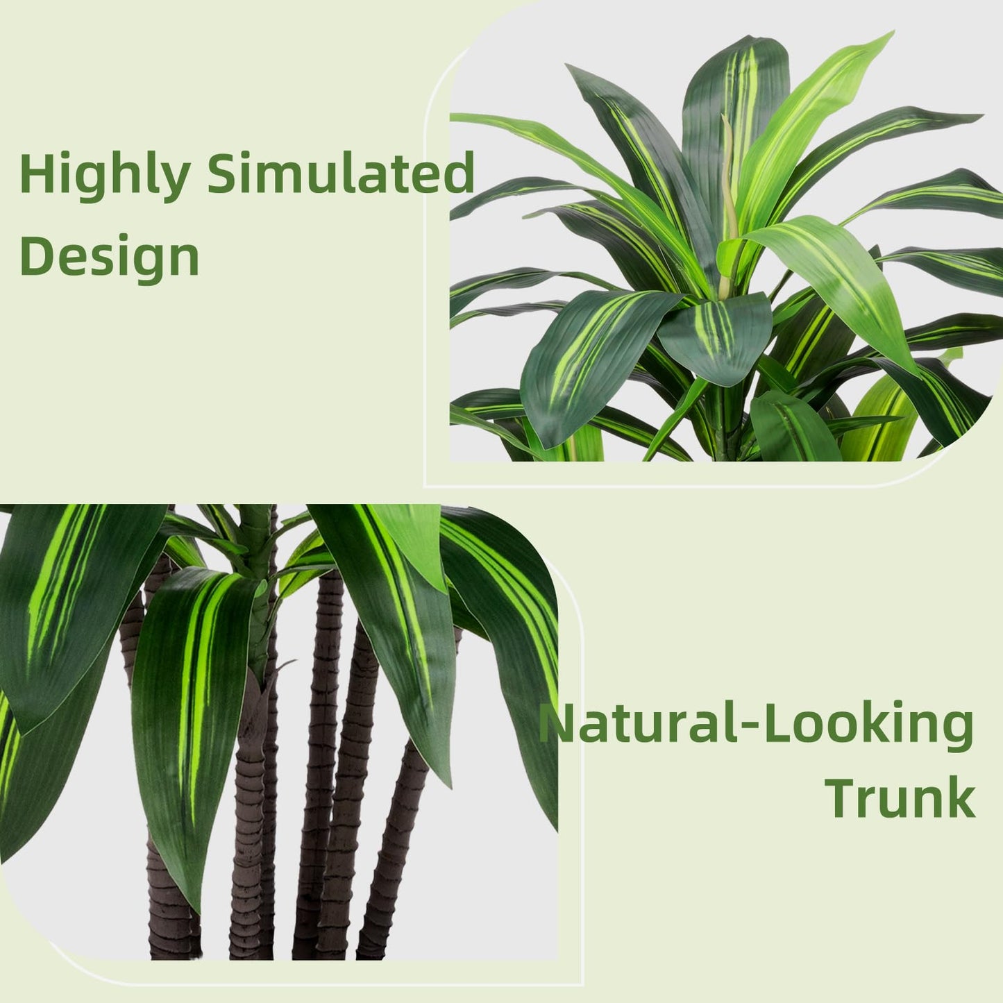 Artificial Dracaena Plant Indoor 5FT Fake Tree with Mocha Diamond Planter Faux Yucca Tall Fake Floor Plant Potted Artificial Trees for Home Office Living Room Decor Indoor