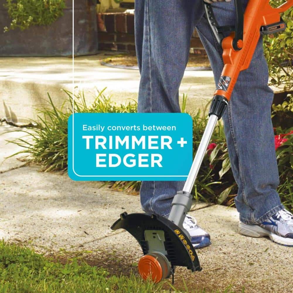 BLACK+DECKER 20V MAX String Trimmer and Edger 2 in 1, Cordless Weed Wacker with Auto Spool Feed, Battery and Charger Included, 12 Inch Steel Deck, Reduced Vibration (LST300)