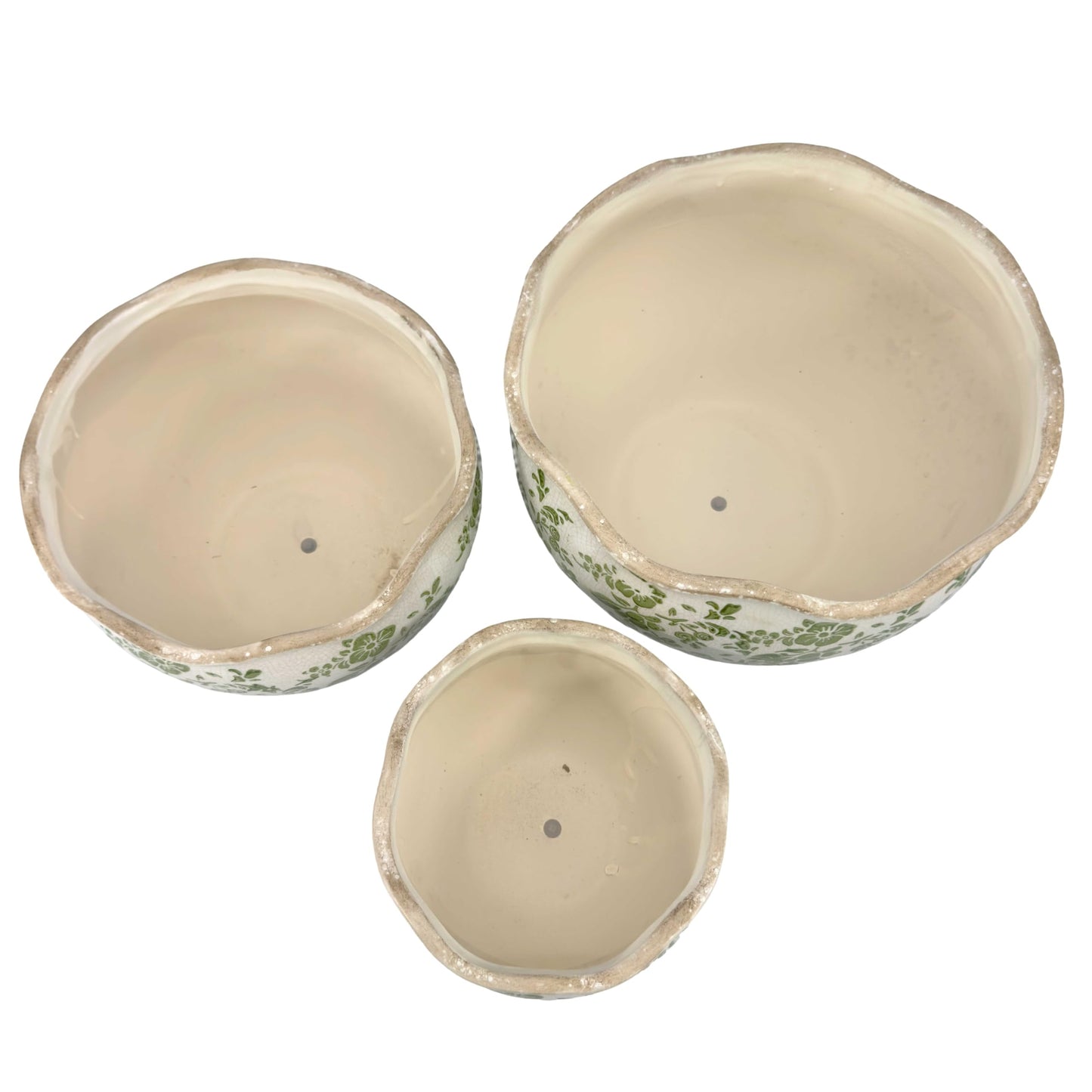 Galt International Ceramic Plant Pots Set of 3 Rustic Vintage Farmhouse Cream Crackle Glaze (11"/ 9.6"/ 7") Garden Indoor Outdoor Flower Planter w/Drainage Hole (Vintage Green)