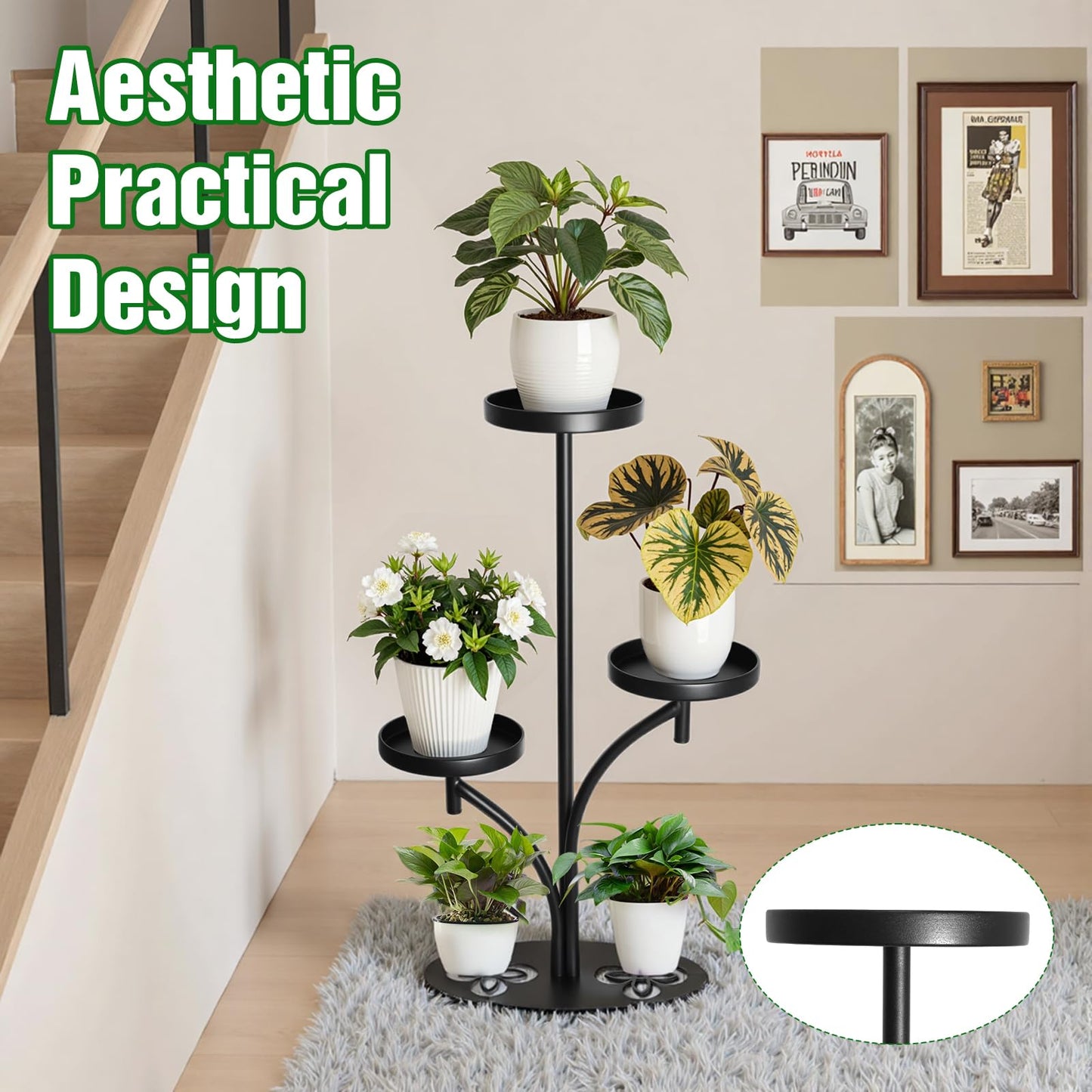 XZHXZH,Indoor 3 Tier Black Plant Stand, Tall Metal Plant Stand, Heavy-duty Base in the Shape of a Four-leaf Clover, Layered Modern Flower Pot Rack, Suitable for Courtyards, Patios, Living Rooms, Bedrooms