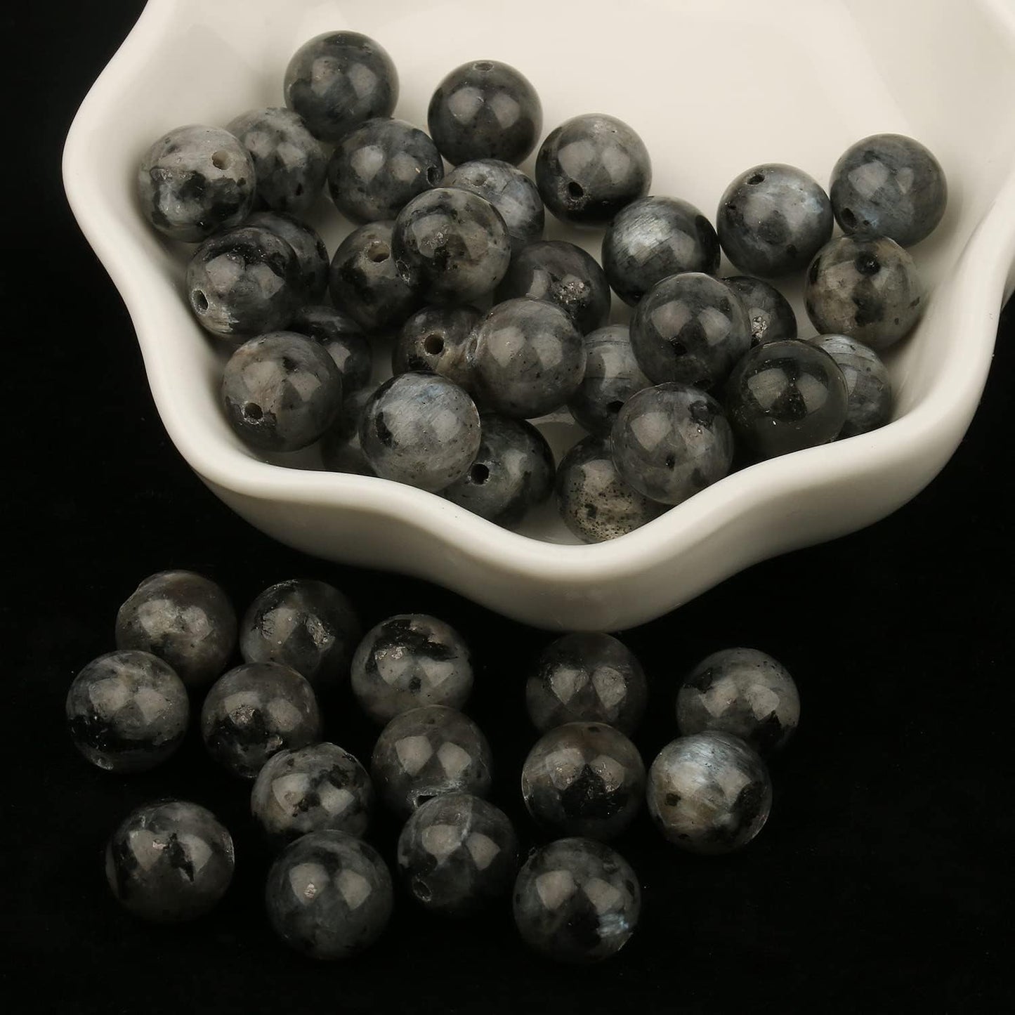 Yochus 45pcs Polish Black Larvikite Beads，8mm Healing Power Natural Stone Smooth Round Loose Gemstone Beads for Jewelry Making Earring Necklace DIY Crafts