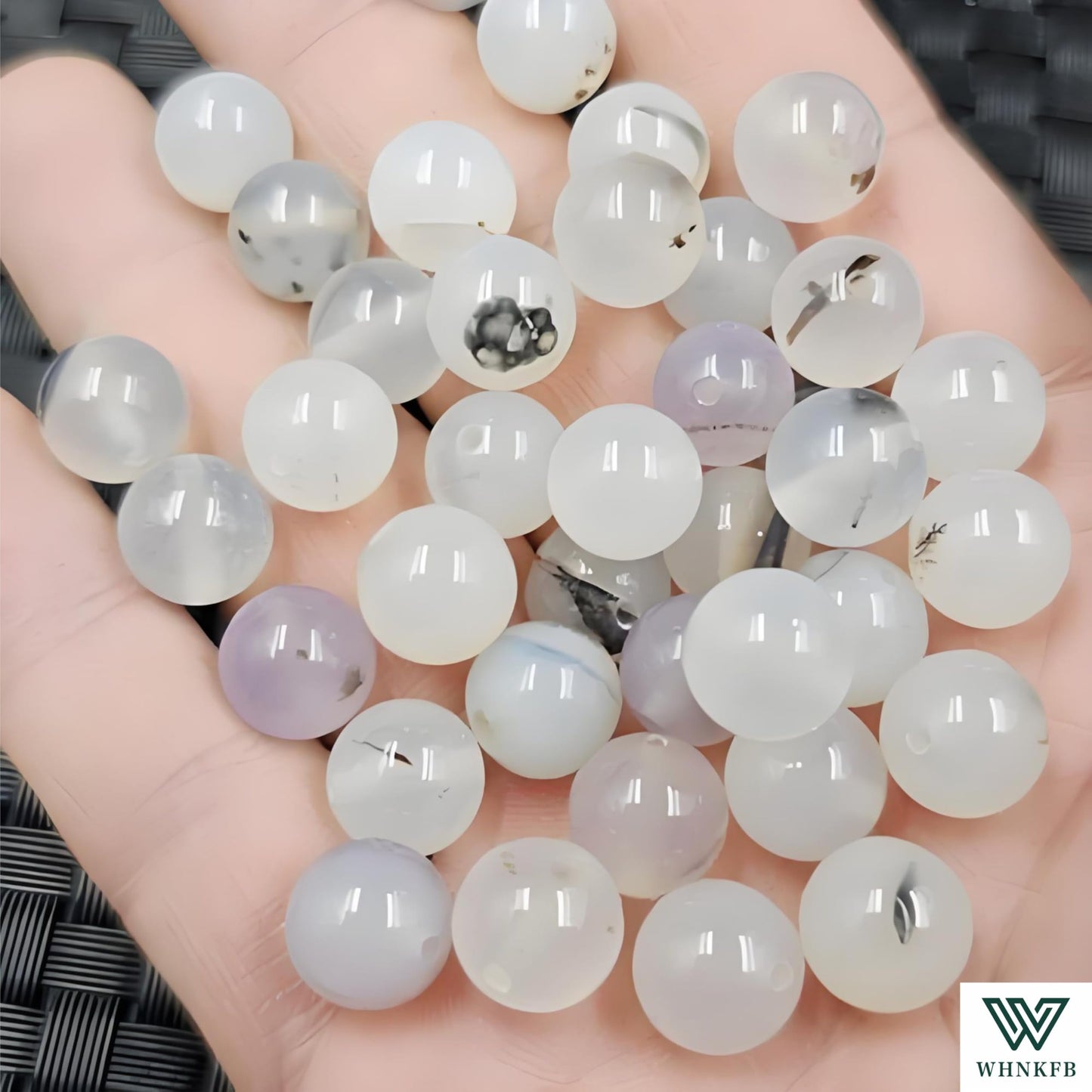 WHNKFB 8mm 50PCS Natural Black Flower Agate Round Beads, Gothic Dendritic Loose Gemstone Beads for Jewelry Making Craft - 4mm 6mm 8mm 10mm Options with Free Elastic Cord