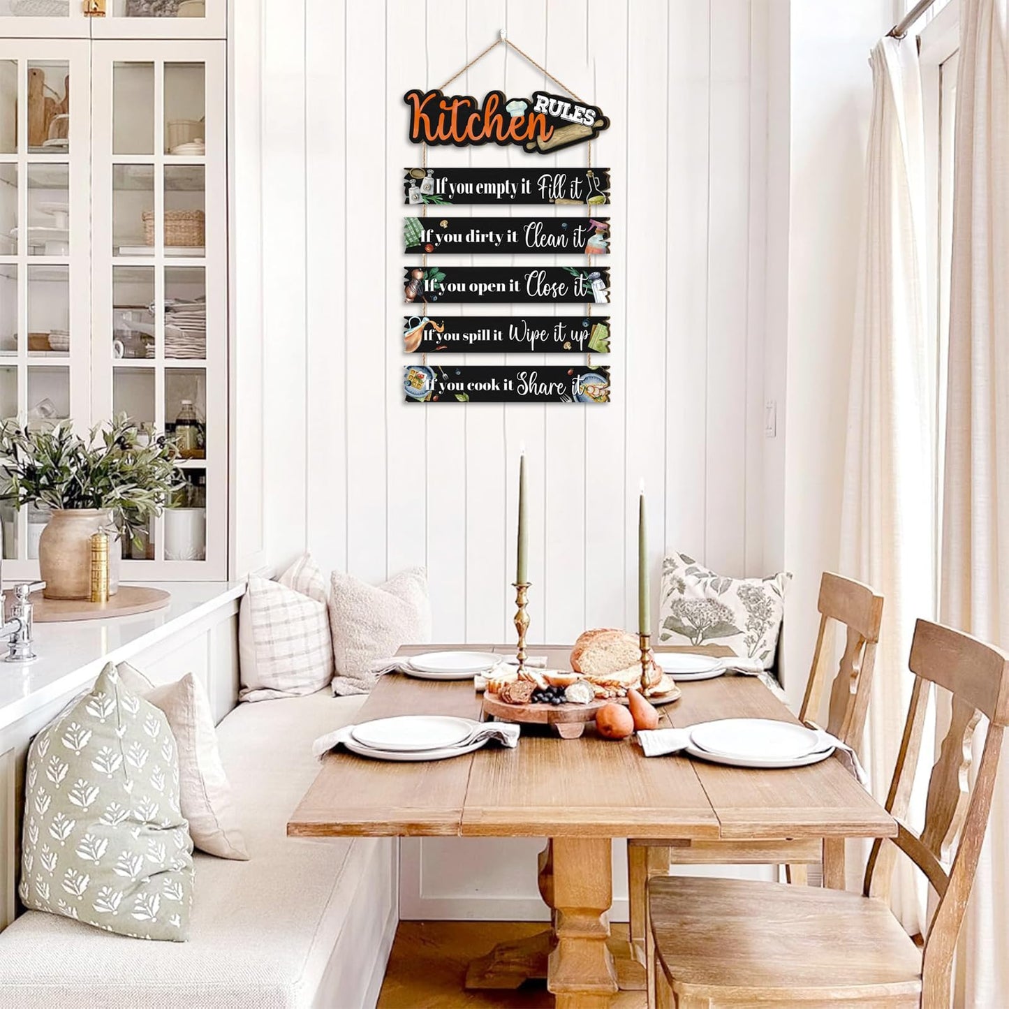 Celestdeco Kitchen Wall Sign,Funny Kitchen Rules Wall Decor,Rustic Bless the Food Wall Decoration Food Door Sign,Family Wood Decor for Home Dining Room Living Room
